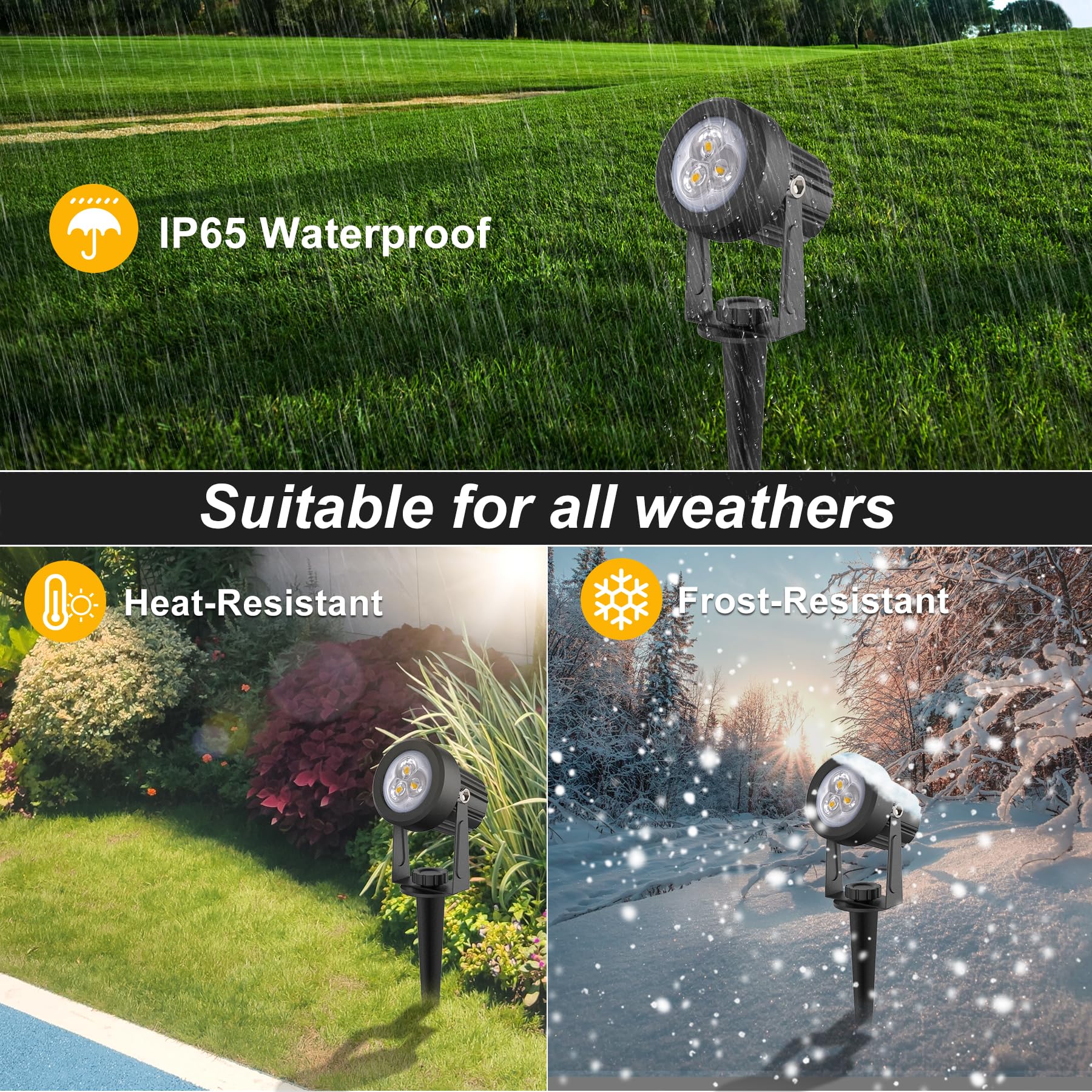 2 Pack Solar Spot Lights Outdoor, IP65 Waterproof Solar Landscape Spotlights with 9.8ft Cable, 3000K Warm White Auto On/Off Wall Lights for Garden, Yard, Driveway, Porch, Walkway, Pool - Perfect for Pathway Lighting, Landscape Accents & Nighttime Safety