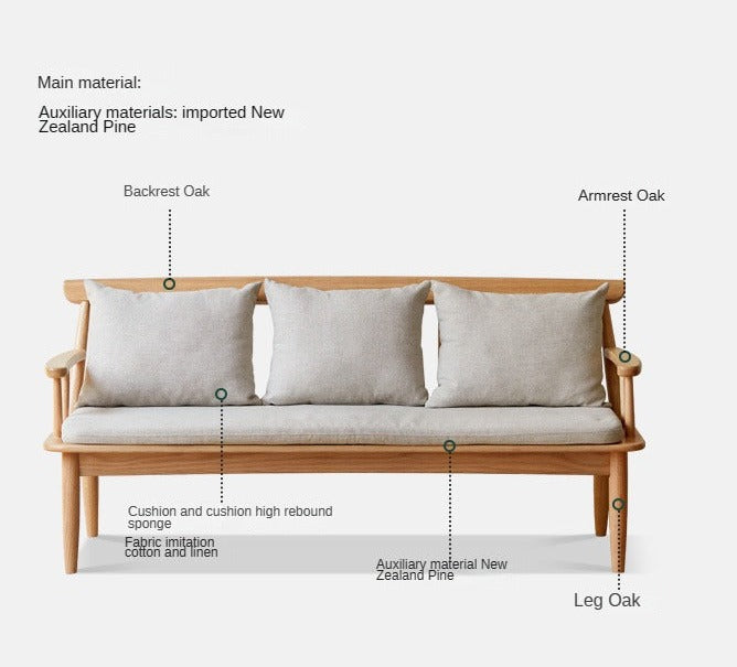 Premium Oak Solid Wood Windsor Sofa - All-Season Comfort for Living Room, Bedroom & Office - Winter & Summer Dual Use Design for Year-Round Relaxation