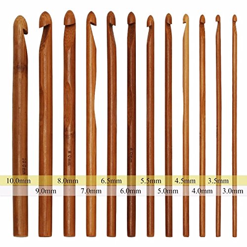 20-Piece Bamboo Handle Crochet Hooks Set - Ergonomic Knitting Needles for DIY Weaving & Craft Projects - Includes Storage Bag (Perfect for Beginners, Yarn Crafts, and Handmade Gift Making)