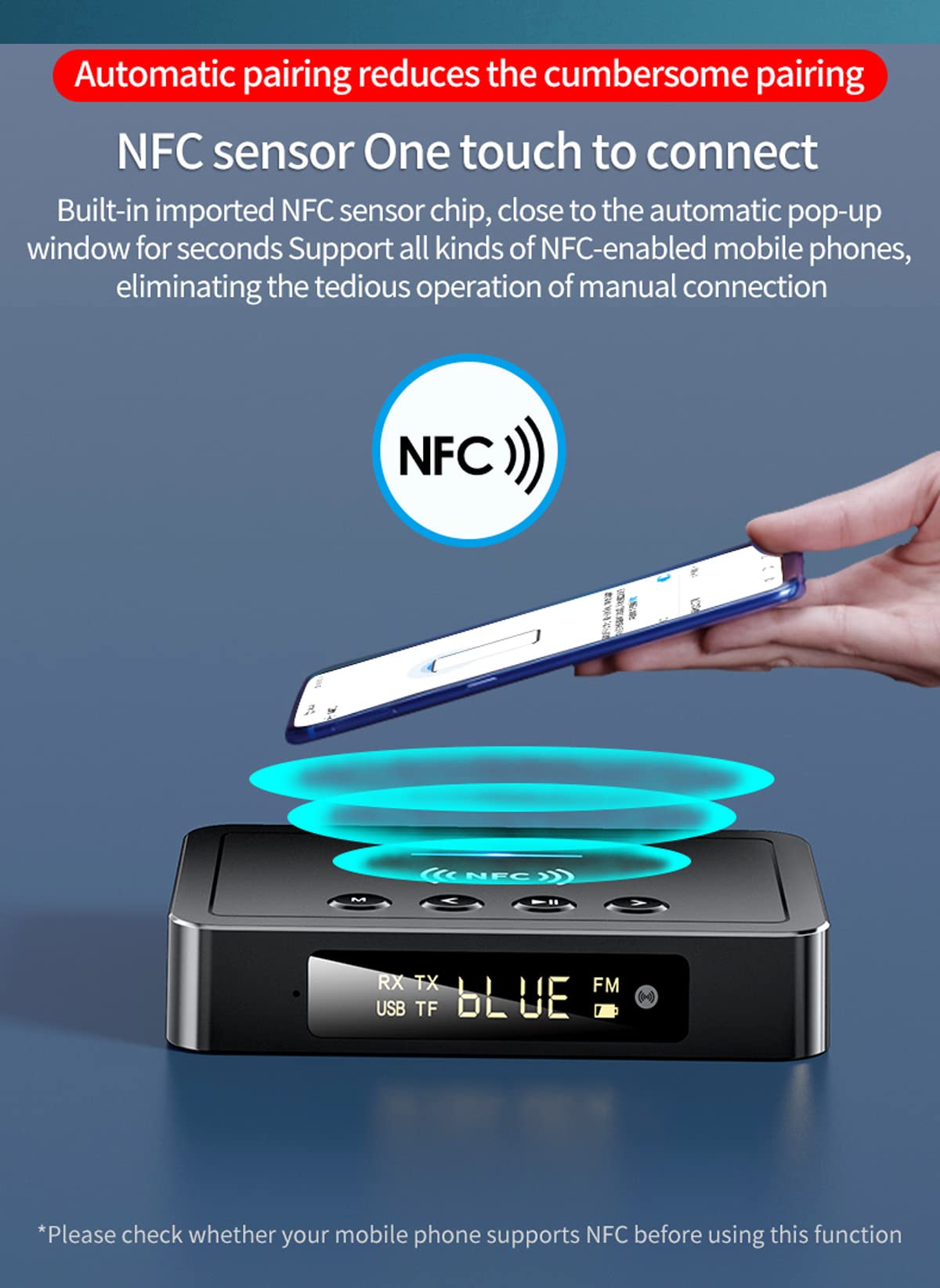 3-in-1 Bluetooth 5.0 Transmitter & Receiver with FM Radio & NFC - Wireless Audio Adapter for TV, PC, Car, Speakers & Headphones - Long Range Support for AUX 3.5mm, RCA & TF Card - Perfect for Home Entertainment, Car Audio & Office Use