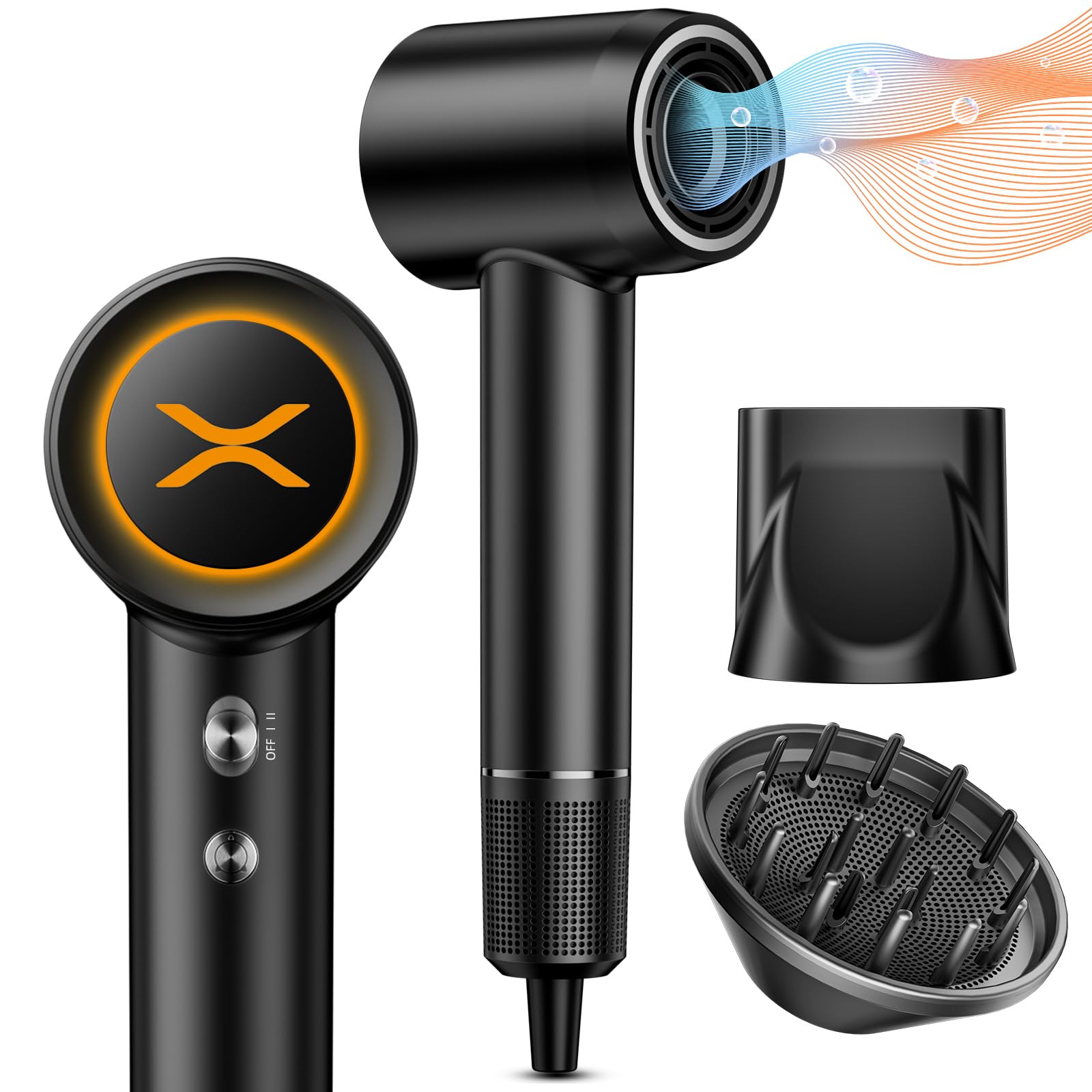 Professional 150,000 RPM High-Speed Hair Dryer with 500 Million Negative Ions - Fast Drying, 51dB Ultra Quiet, Thermo-Control Technology & Magnetic Diffuser Nozzle - Perfect for Women, Men & Kids - Salon Quality at Home, Travel & Daily Styling