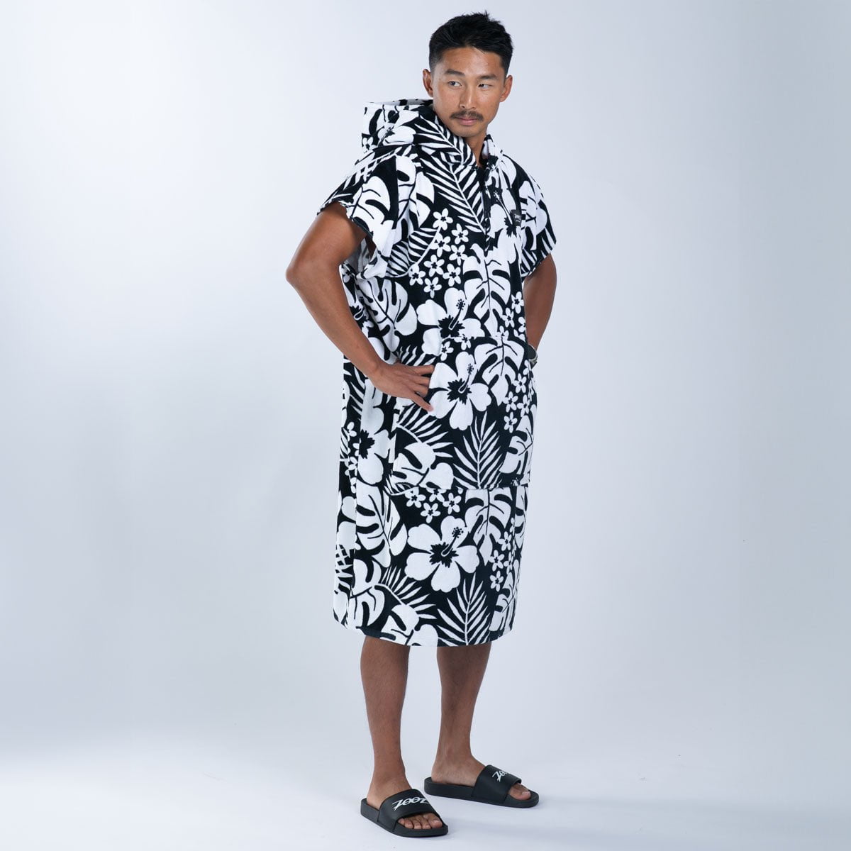 Waterproof Transition Poncho for Women - Floral Hibiscus Print Raincoat - Perfect for Outdoor Activities, Beach, and Travel