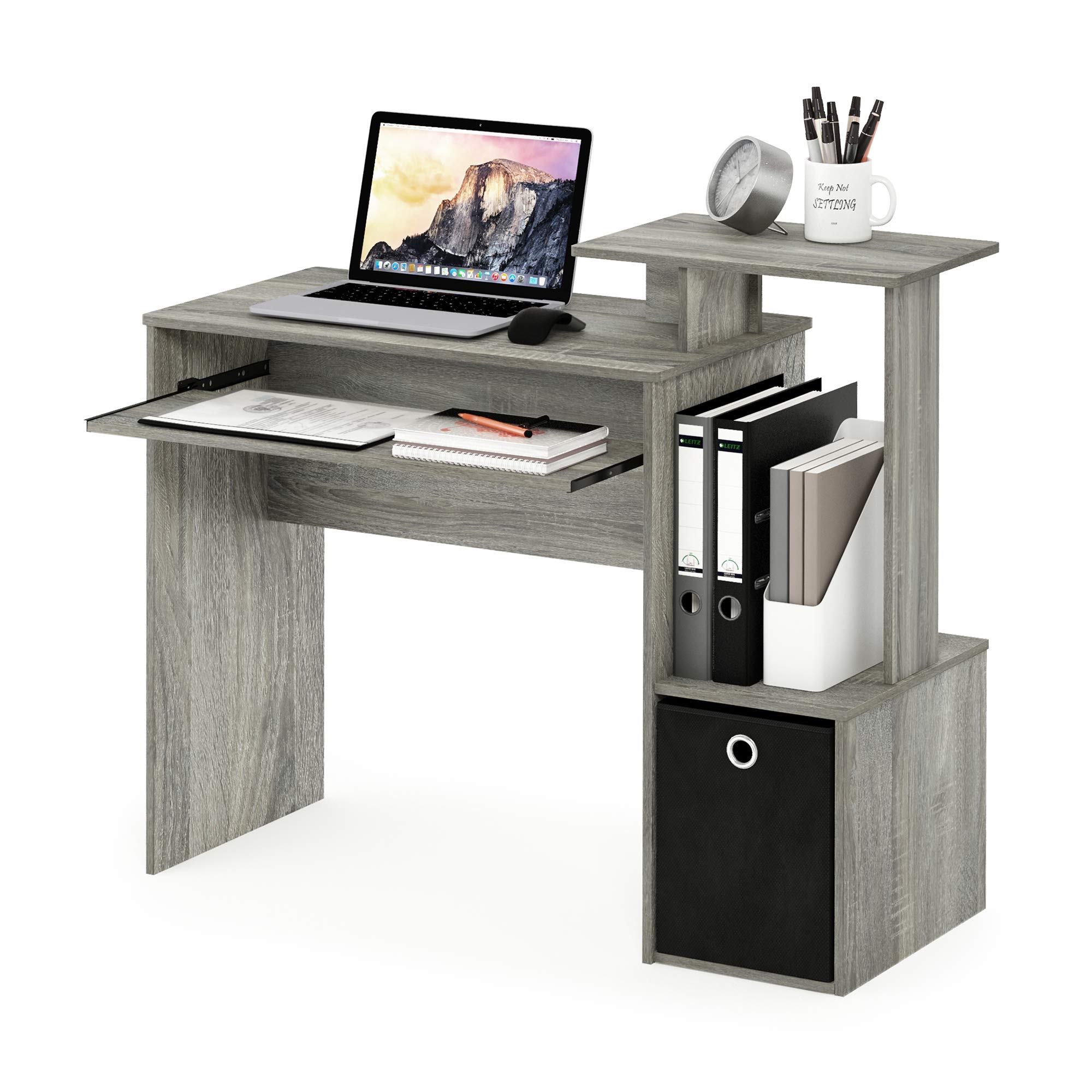 Furinno Econ Multipurpose Home Office Computer Desk - Compact Writing Workstation with Storage Shelf, French Oak Grey Finish | Perfect for Small Spaces, Dorm Rooms & Remote Work Setup