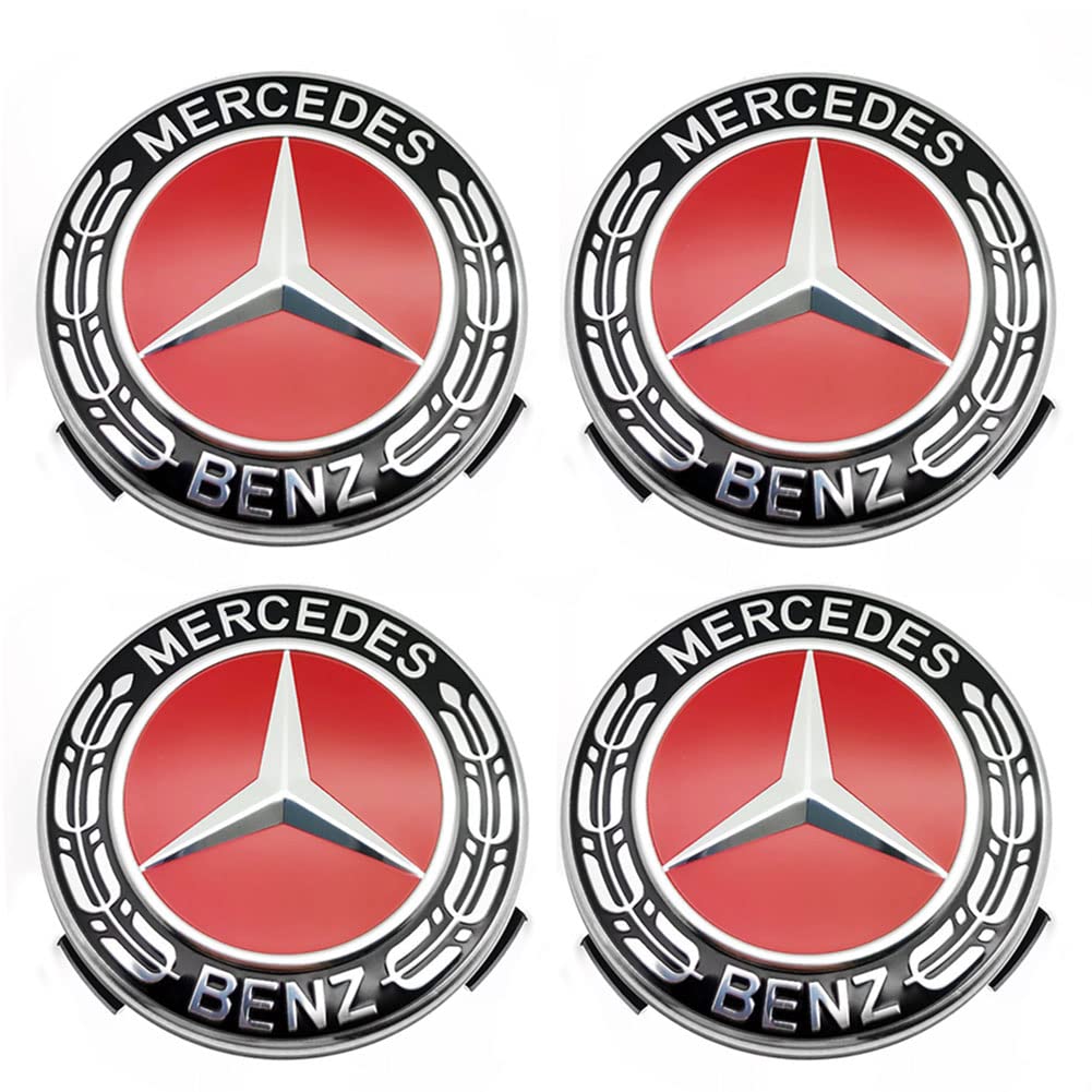 4PCS Red ABS Wheel Center Caps Cover for Mercedes Benz - 75mm/2.95inch Hub Caps, Durable Rim Emblem Logo Replacement - Perfect for Car Customization, Wheel Protection & Stylish Upgrade