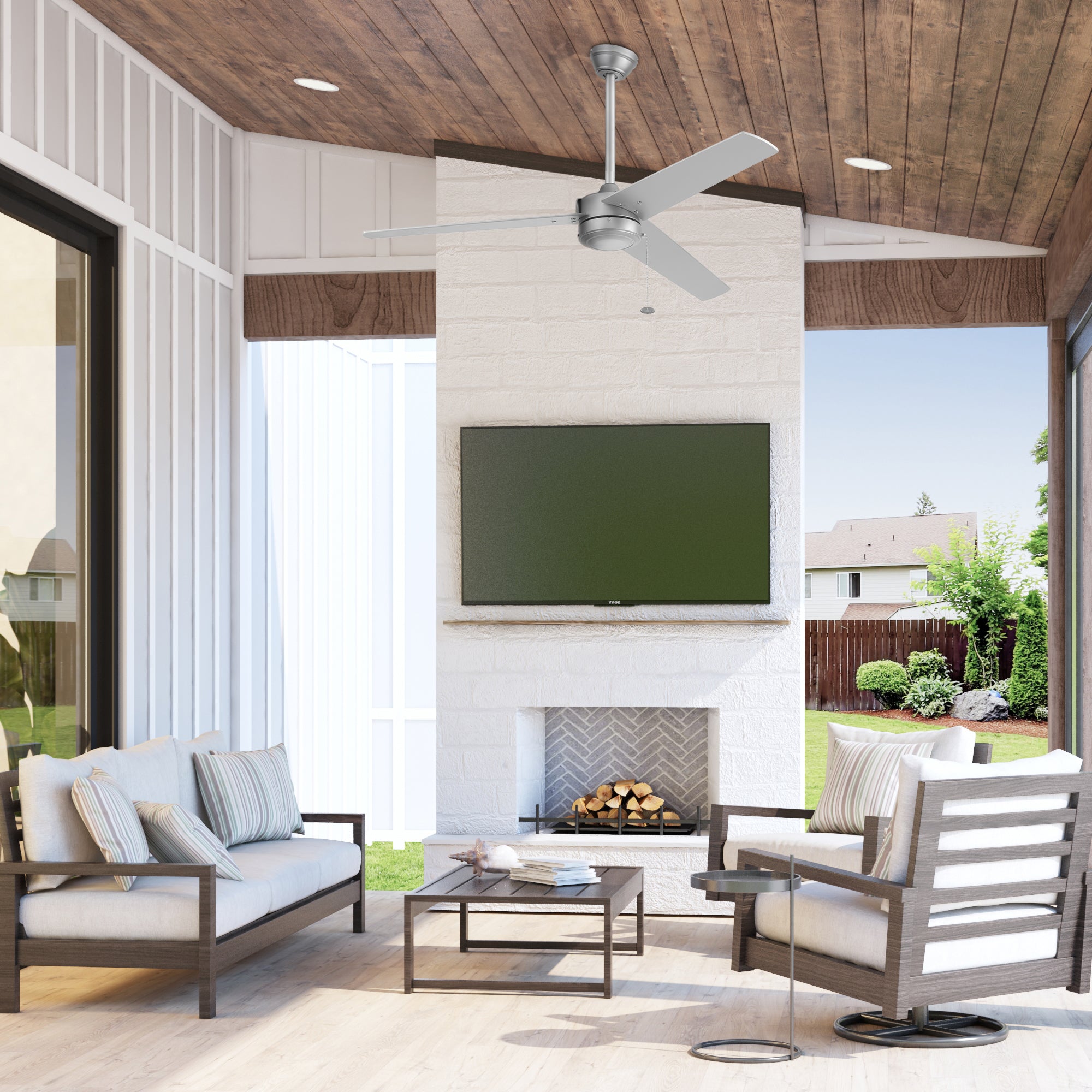 52 Inch Brushed Nickel Ceiling Fan with Pull Chain - Indoor/Outdoor Use for Living Room, Bedroom, Patio & Covered Porch