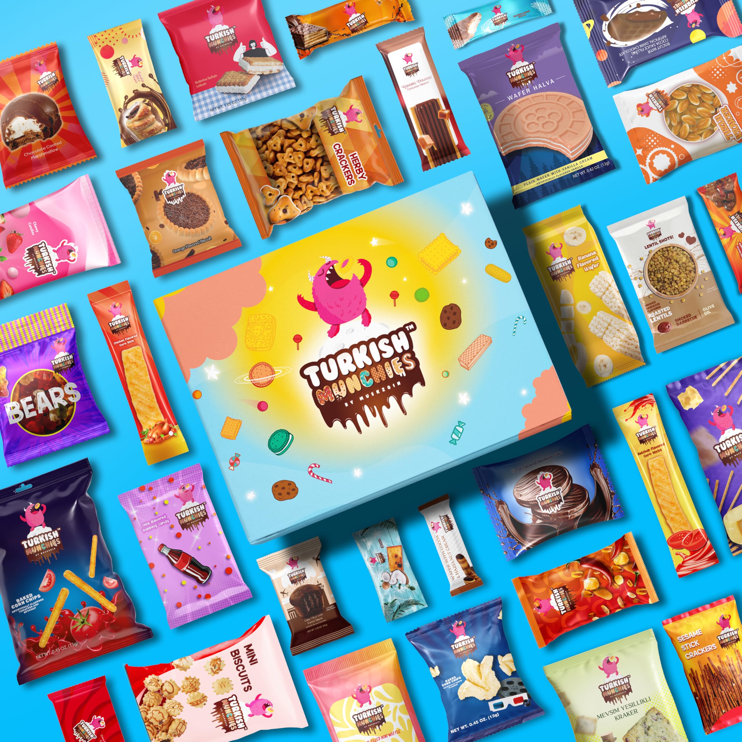 Premium International Snack Box - 32 Full-Size Exotic Snacks from Turkey & Worldwide | Unique Gourmet Candy & Food Gift Set | Perfect for Office Treats, Party Favors & Care Packages