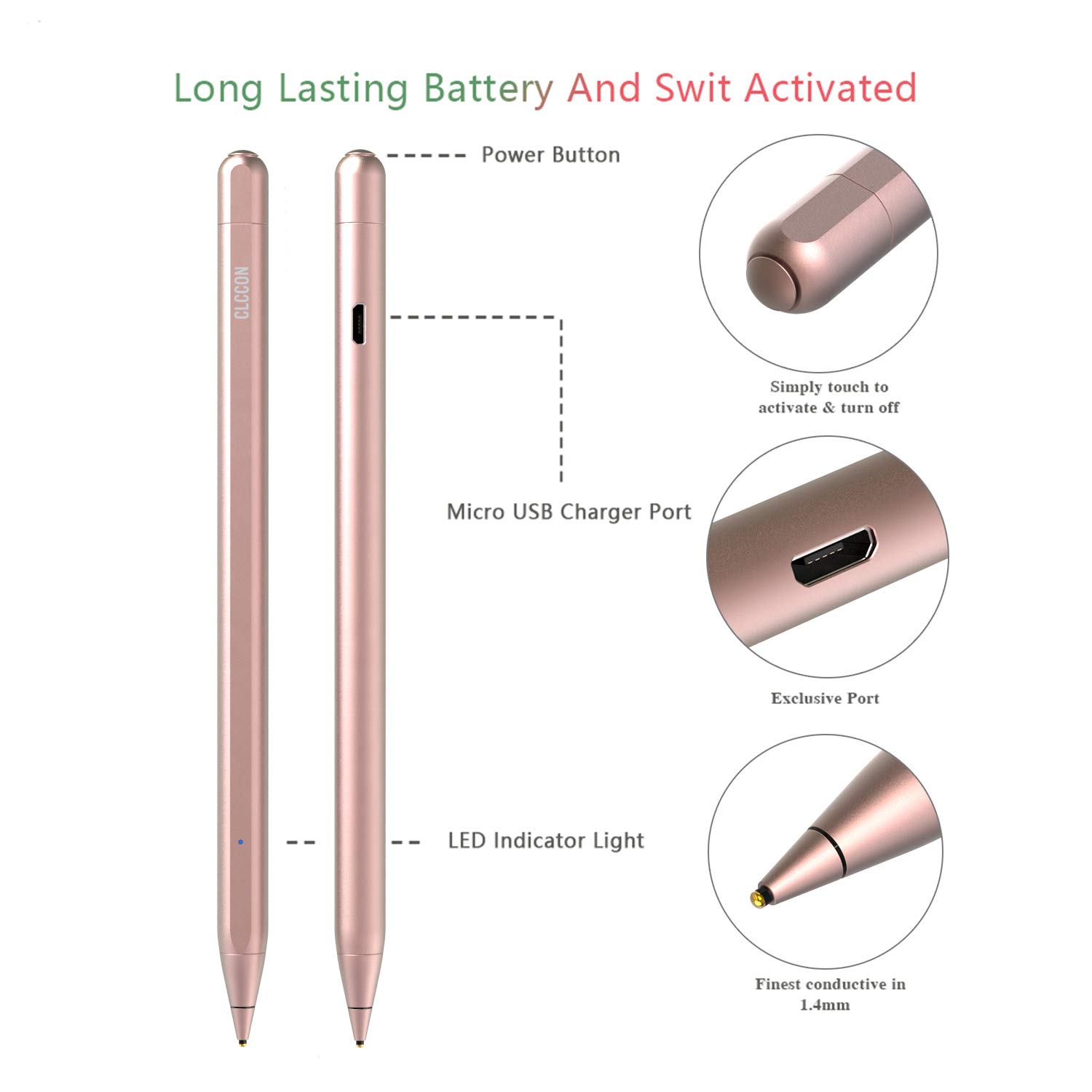 Rechargeable Stylus Pen for Apple iPad & iPhone - Compatible with iPad Air 2/3, iPad Mini 3/4/5, iPad Pro 1/2, iPad 2018/2019 & iPhone 6/7/8 - Precise Capacitive Touch Screen Stylus - Pink - Perfect for Drawing, Note-Taking & Digital Art