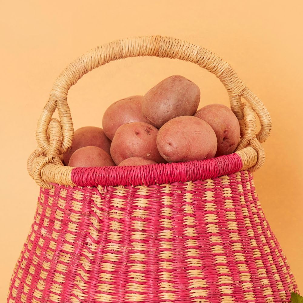 Handwoven Pink Bolga Basket - Small African Woven Pot for Home Decor, Storage & Gift Giving | Perfect for Living Room, Bedroom & Kitchen Organization