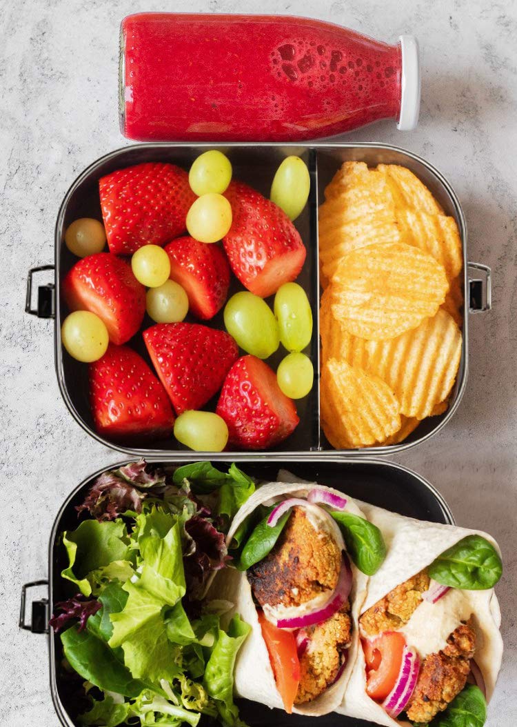 G.a HOMEFAVOR 2-Compartment Stainless Steel Bento Lunch Box with Lock Clips - 1200ML Leakproof Metal Food Container for Adults & Kids - Dishwasher Safe - Ideal for School, Office, Picnics & Meal Prep