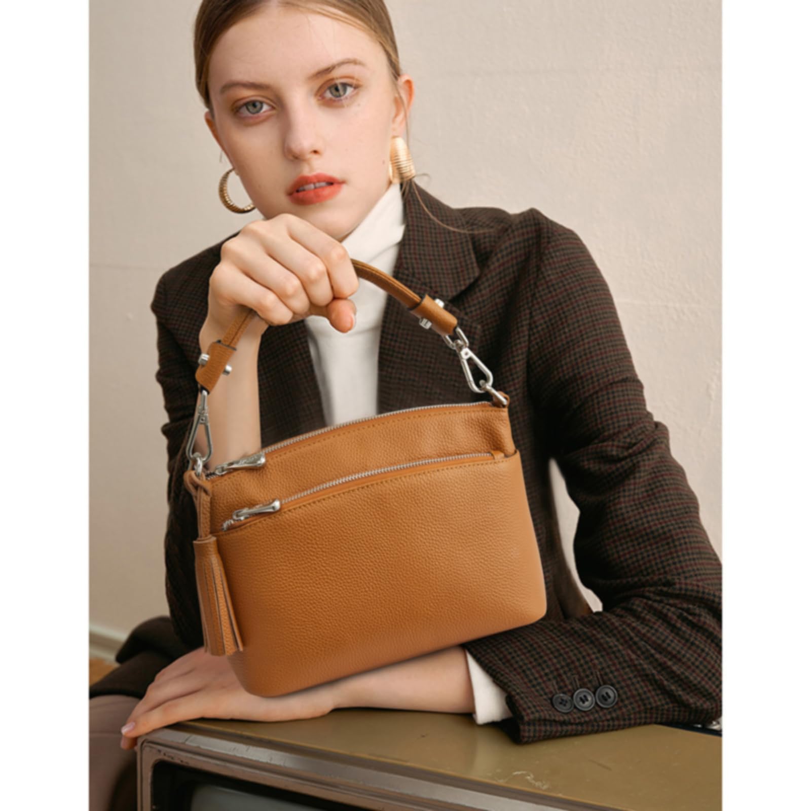 Genuine Leather Women's Top Handle Shoulder Bag - Small Crossbody Purse for Everyday Use | Work, Shopping & Date Night Essentials