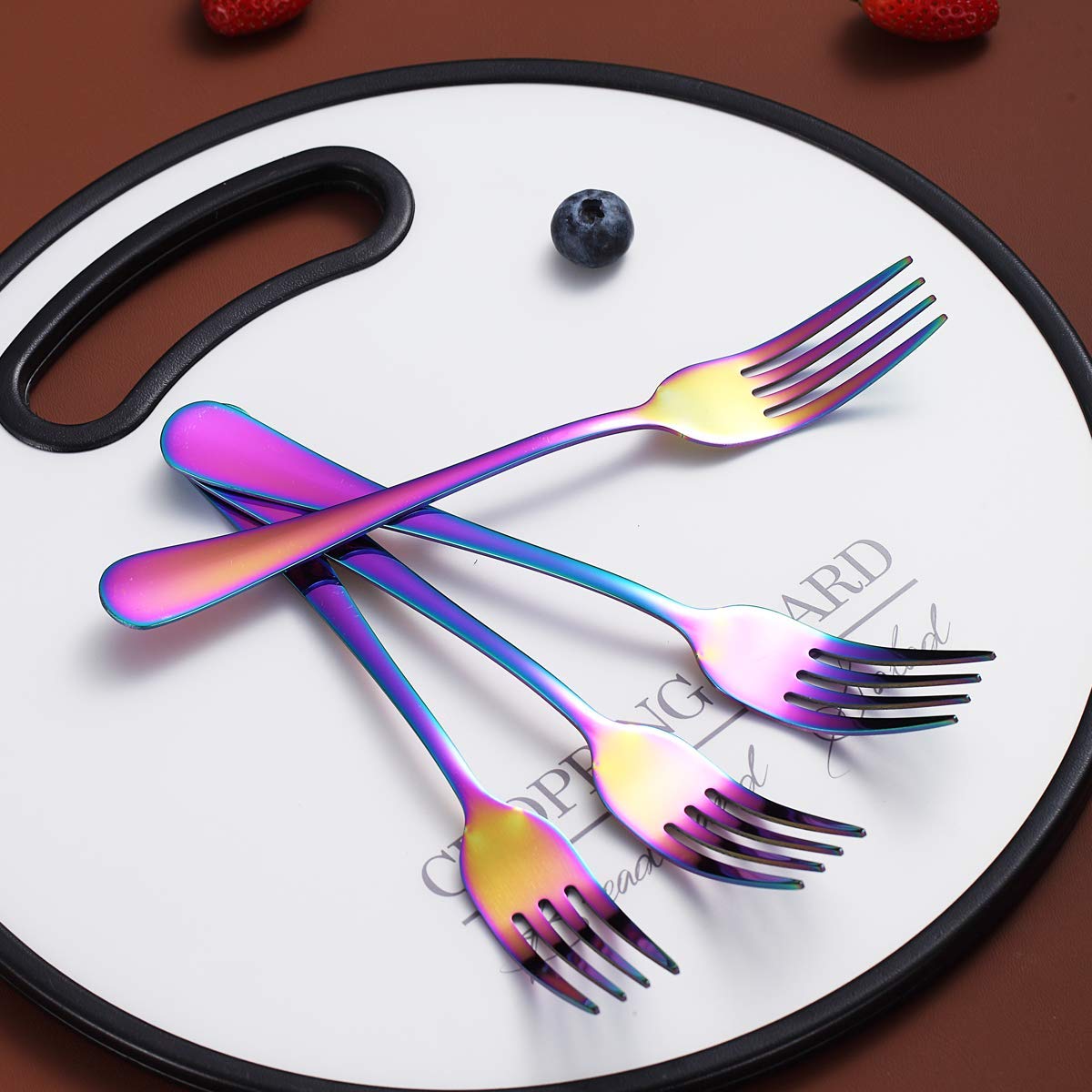 Rainbow Stainless Steel Dinner Forks Set of 4 - Colorful Titanium Plated Silverware, Durable & Dishwasher Safe - Perfect for Parties, Weddings, and Colorful Table Settings