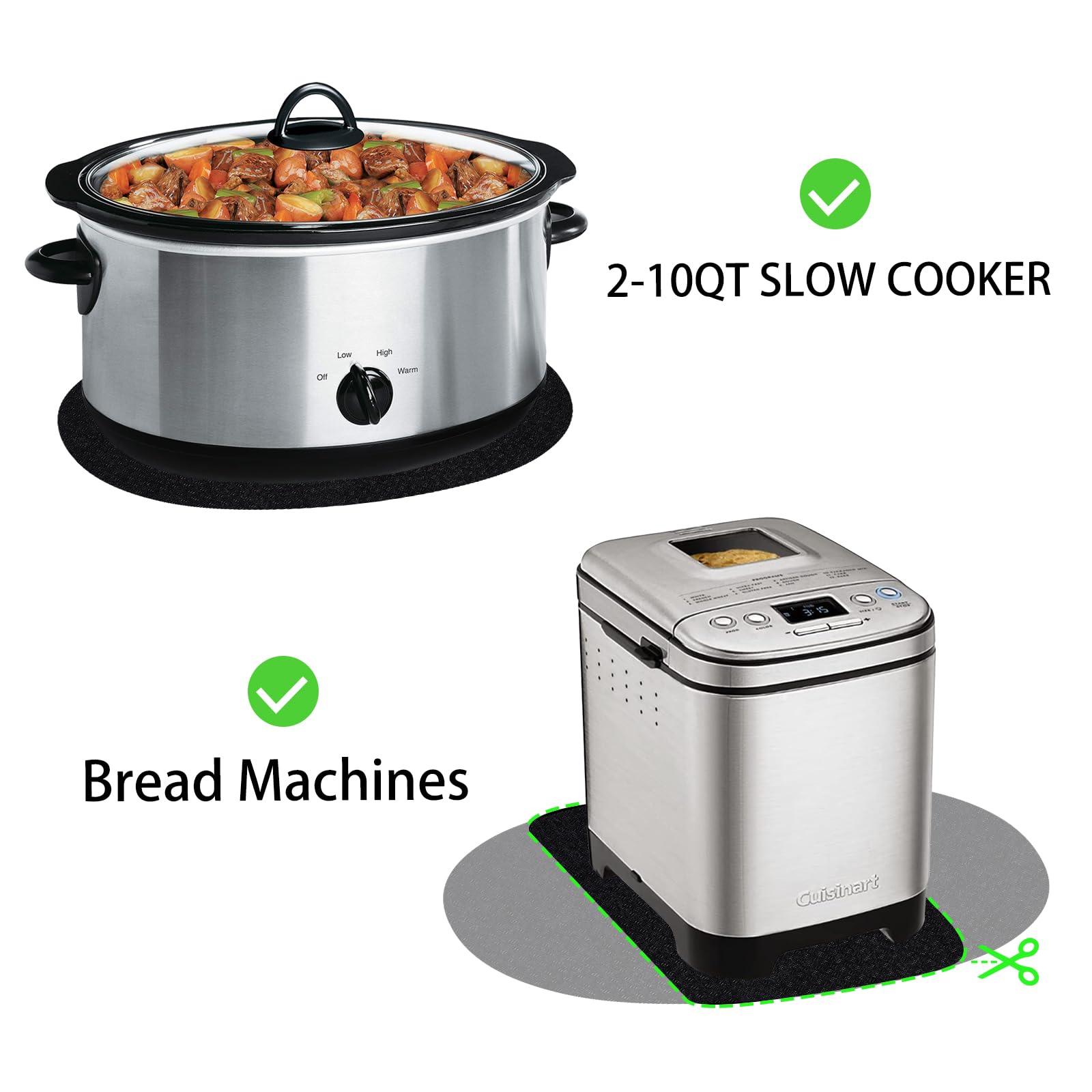 Heat Resistant Slow Cooker Mat with Non-Slip Base - 2 Pack Countertop Protector for Crock Pot, Hamilton Beach & 3-10 Quart Slow Cookers - Perfect for Kitchen Countertops & Dining Table Protection