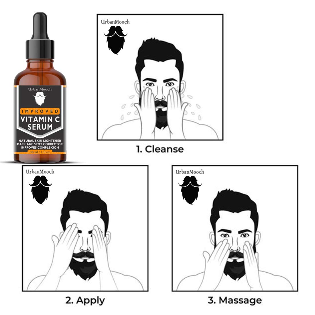 UrbanMooch 10% Vitamin C Face Serum with Niacinamide & Hyaluronic Acid - Brightening Serum for Dark Spots, Pigmentation & Collagen Boost - All Skin Types - 30ml - Perfect for Daily Skincare Routine & Nighttime Use