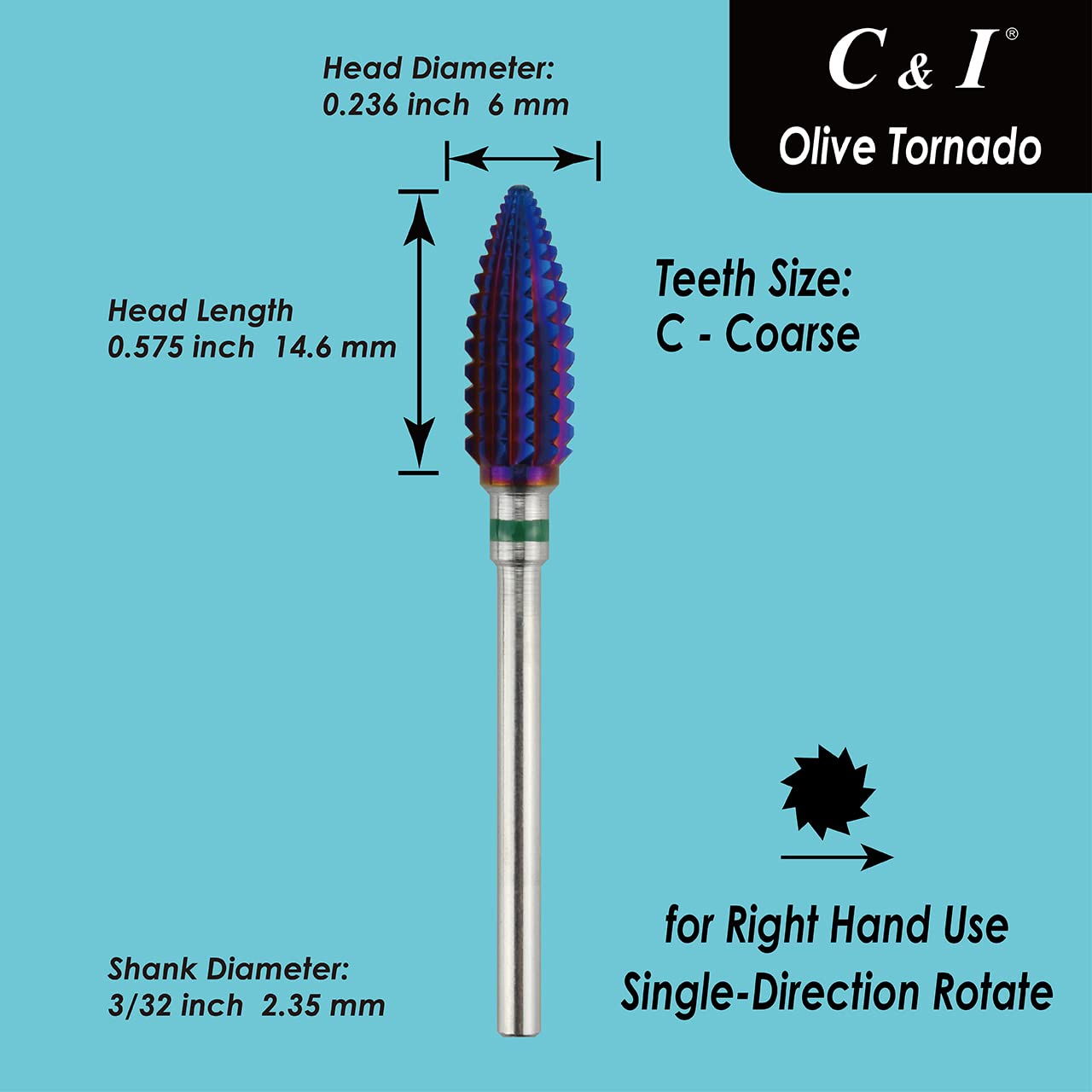C & I Tapered Tornado & Texas Tornado Nail Drill Bit for Professional Nail Drill Machine - Purple Coated (Texas Tornado C) | Perfect for Acrylic Nails, Gel Extensions & Nail Art | Salon & Home Use