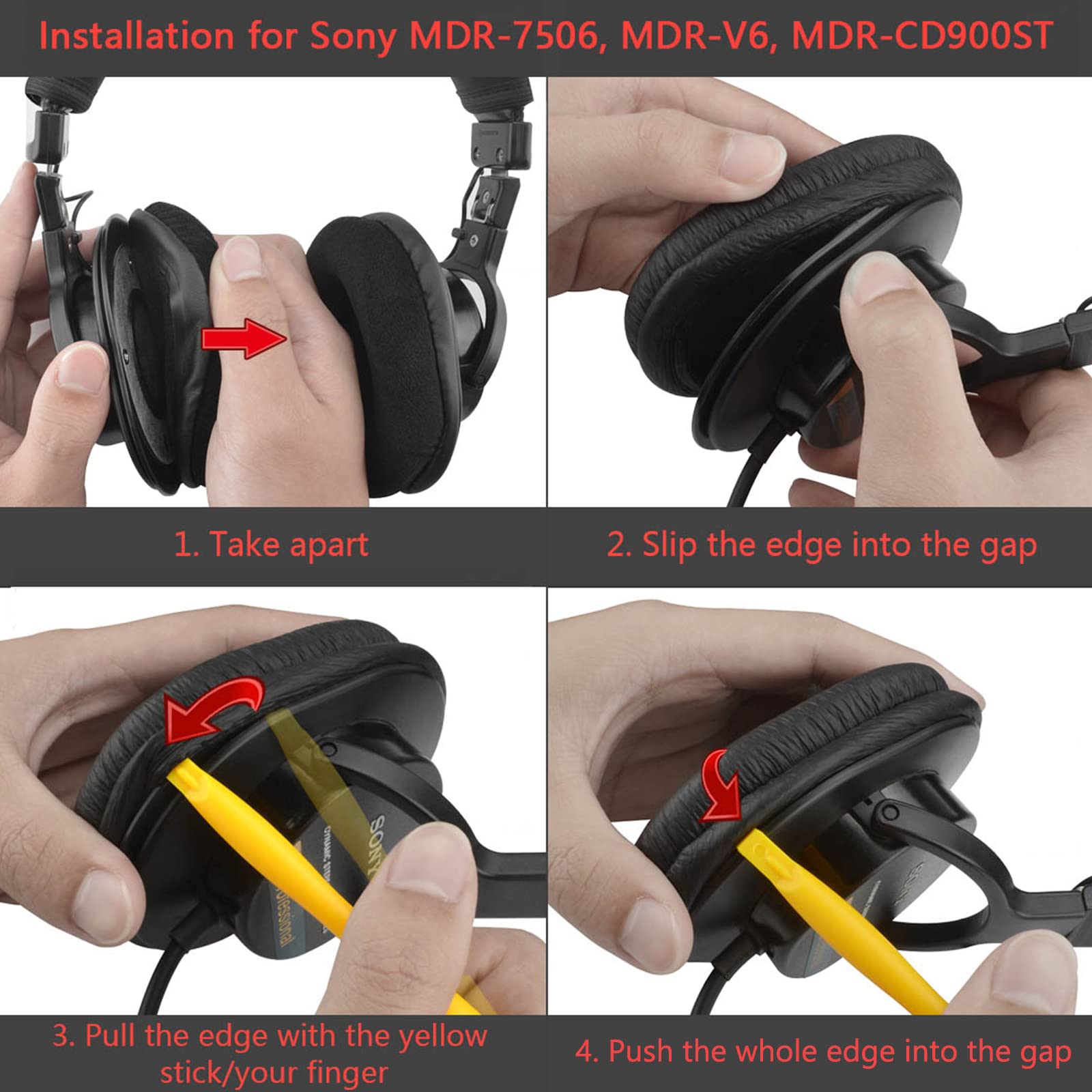 Geekria QuickFit Replacement Ear Pads for Sony MDR-7506, MDR-V6, MDR-CD900ST Headphones - Premium Memory Foam Ear Cushions & Earpads for Comfort & Noise Isolation - Perfect for Studio Recording, Gaming & Travel (Black)