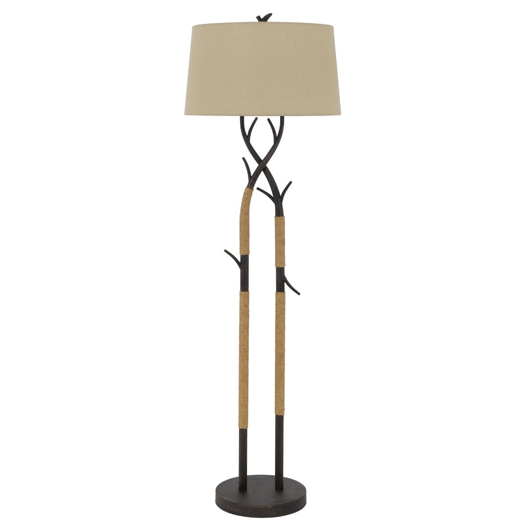 Cal Lighting Pecos Metal Tree Branch Floor Lamp with Wrapped Ropes - Modern Rustic Industrial Style Standing Light for Living Room, Bedroom & Office Decor