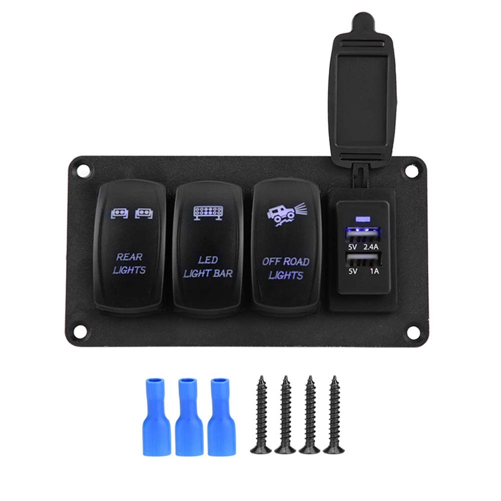 12V/24V Dual Light Switch with 3-Way Control for Rear Lights, LED Light Bars & Off-Road Lights | 3.4A Car Charger | Universal for Trucks, Jeeps & ATVs | Perfect for Night Driving & Off-Road Adventures