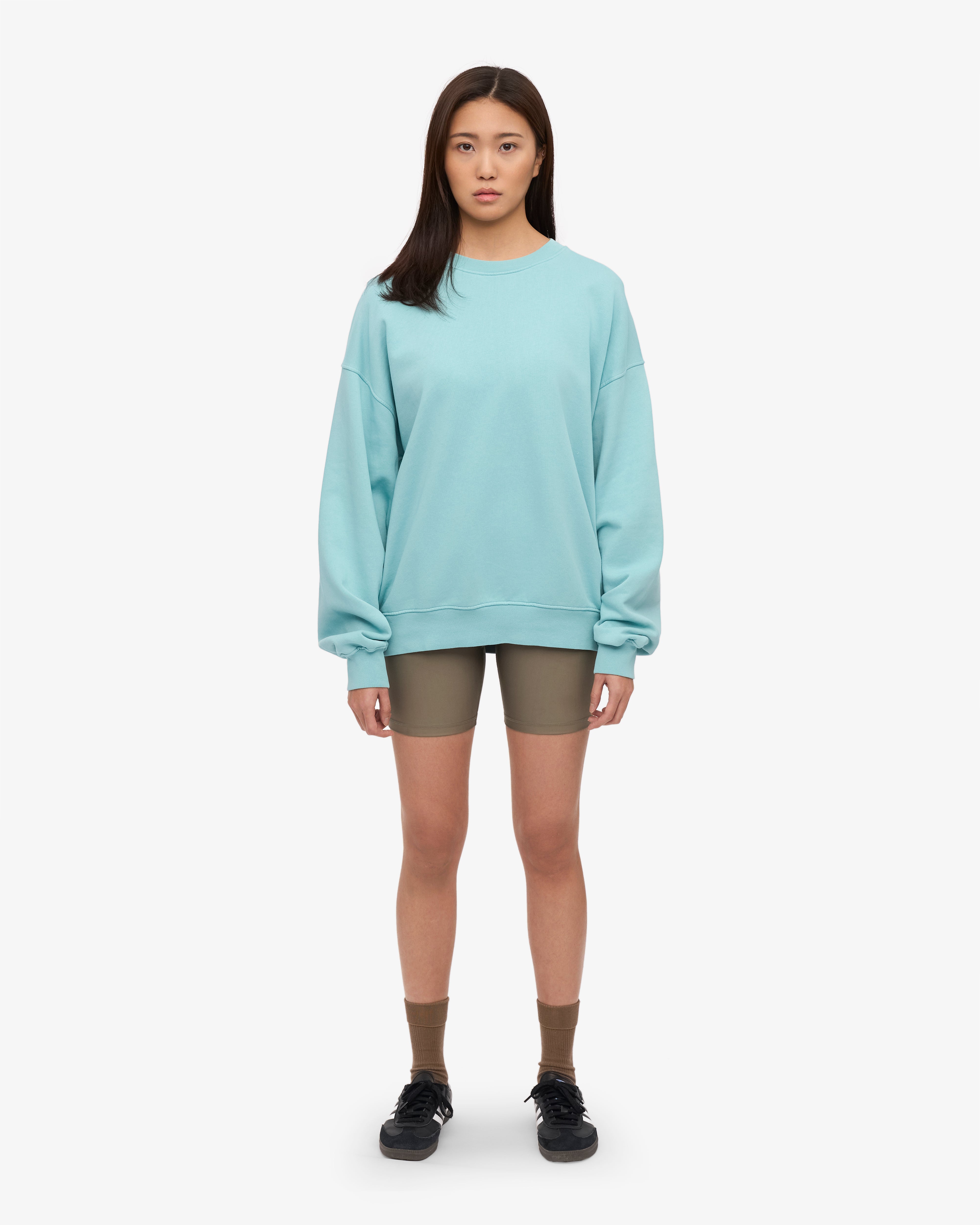 Organic Oversized Crewneck Sweatshirt - Soft Teal Blue Unisex Pullover for Men & Women | Cozy Lounge Wear, Casual Street Style, Fall Winter Fashion