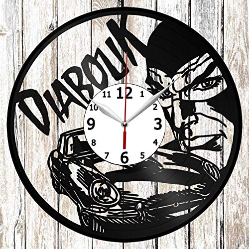 Diabolik Vinyl Record Wall Clock - Unique Handmade Home Decor, Original Music Fan Gift, Black Retro Vinyl Art Clock for Living Room, Bedroom & Music Studio Decor