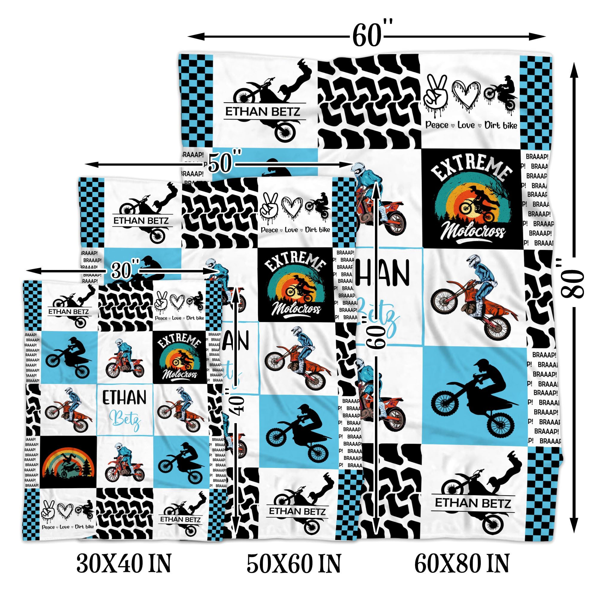 Custom Dirt Bike Motocross Fleece Blanket - Super Soft Plush Throw for Bed, Sofa & Couch - Personalized Motorcycle Rider Gift for Kids & Baby Boys - 60x80 Inch Cozy Blanket - Perfect for Bedroom Decor, Racing Enthusiasts & Motorbike Lovers