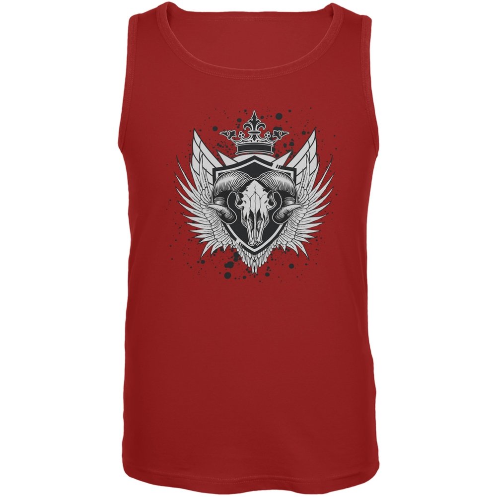 Ram Skull Red Adult Tank Top - Large Size | Gothic Graphic Muscle Tee for Men & Women | Perfect for Concerts, Halloween & Rock Events