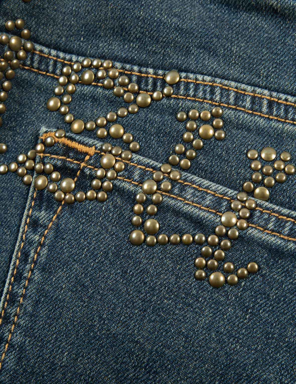 Washed Studs Embellished Logo Flare Fit Jeans for Women - Vintage High Waisted Stretch Denim Pants, Perfect for Casual Outings & Night Out