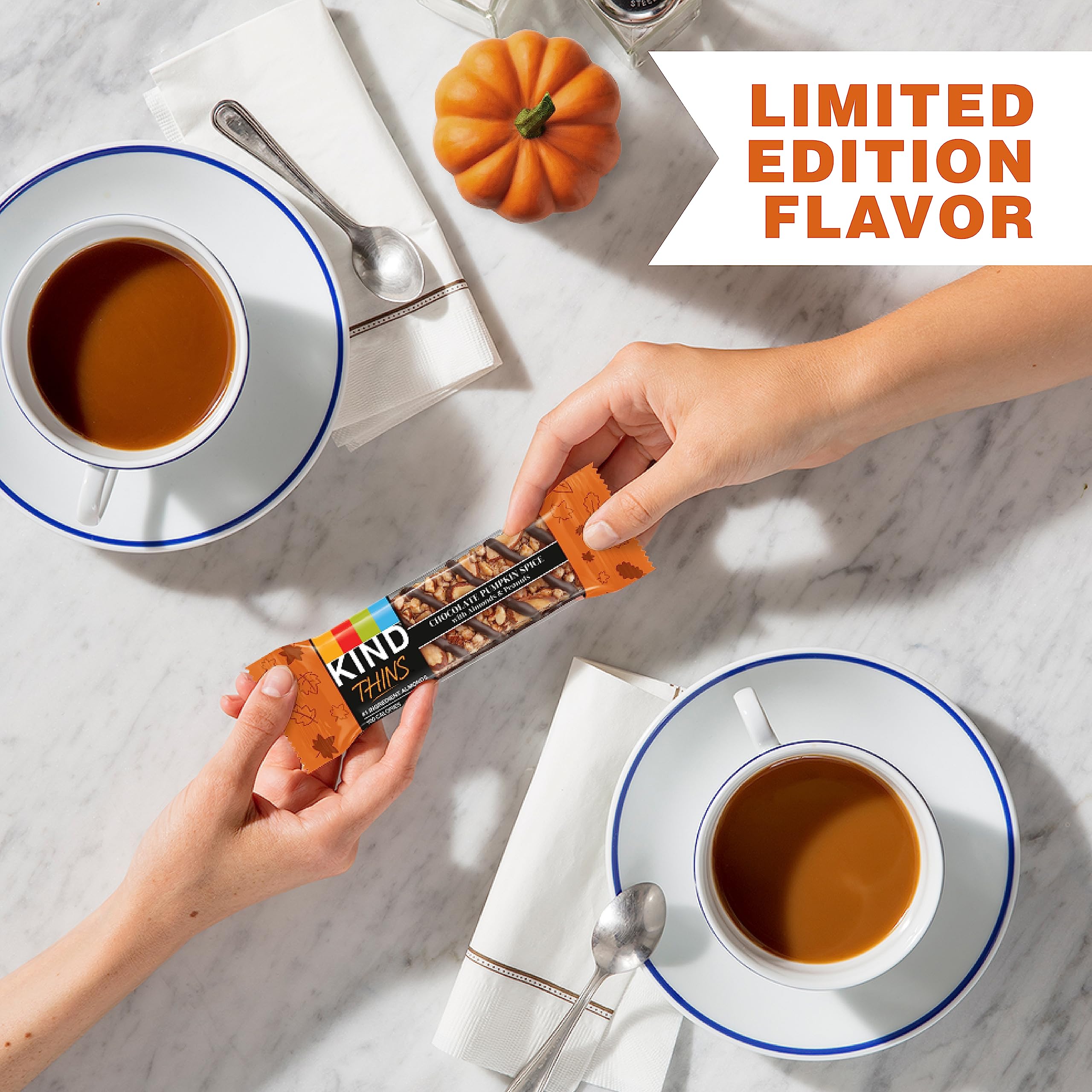 KIND THINS Chocolate Pumpkin Spice with Almonds & Peanuts - Gluten Free, 100 Calorie Healthy Snack Bars (10 Count) - Perfect for On-the-Go Breakfast, Office Snacks & Post-Workout Energy Boost