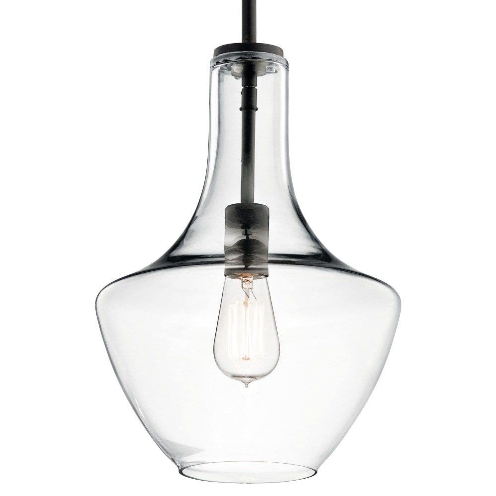 1 Light Contemporary Large Bell Shade Pendant Light Fixture with Clear Glass in Olde Bronze Finish - Perfect for Dining Room, Kitchen Island or Entryway Lighting