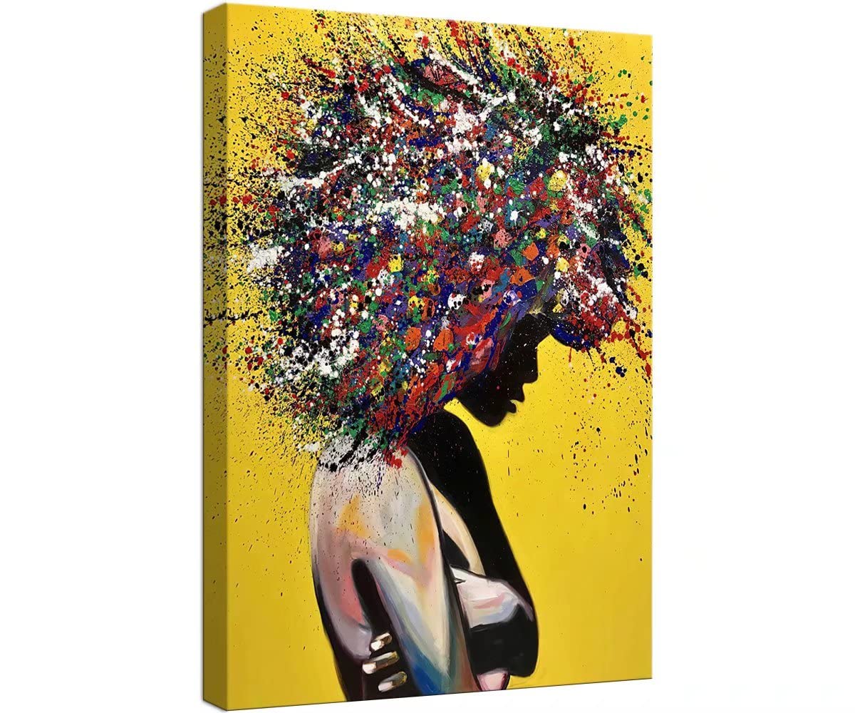 Abstract Modern Dancers Wall Art - African American Couple Oil Painting for Living Room & Bedroom Decor - Ready to Hang Canvas Print (12x18