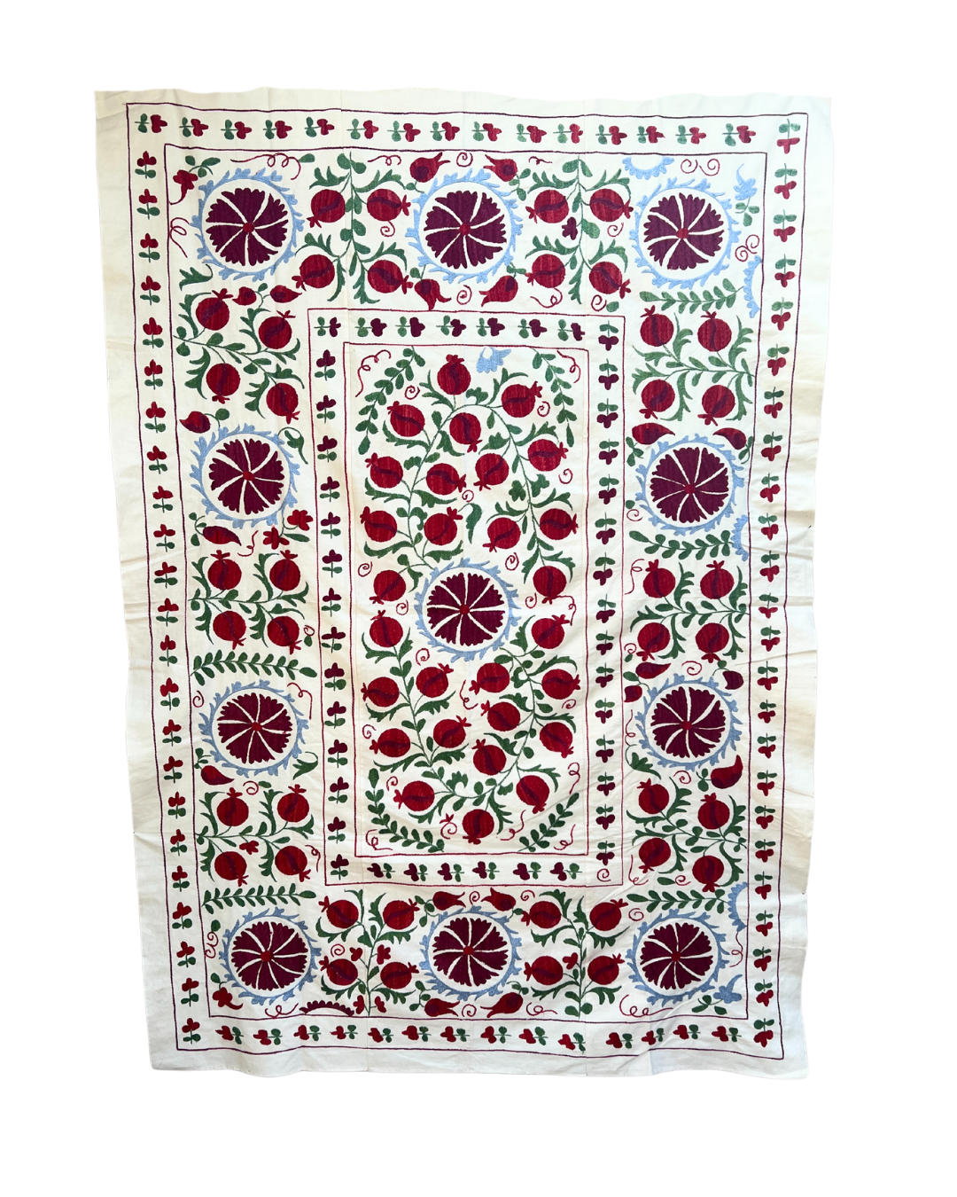 Authentic Suzani No. 229 Embroidered Textile - Handmade Uzbek Cotton Pillow Cover, Table Runner, or Wall Hanging Decor for Boho Chic Home & Wedding Decor