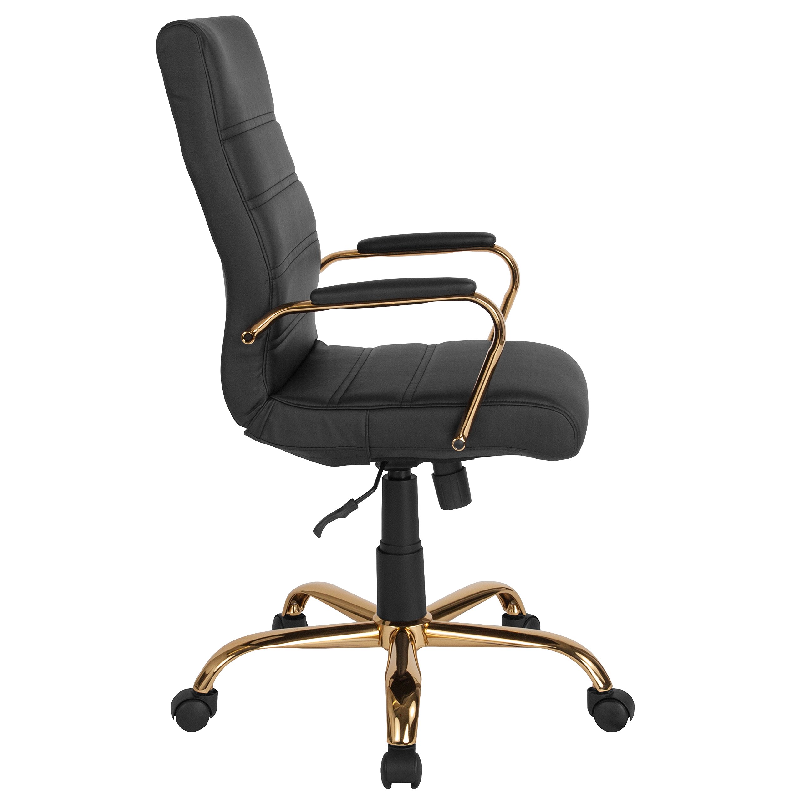 Premium High Back Executive Office Chair - Black LeatherSoft Swivel Desk Chair with Gold Frame & Adjustable Armrests - Ergonomic Support for Home Office, Conference Rooms & Workspaces