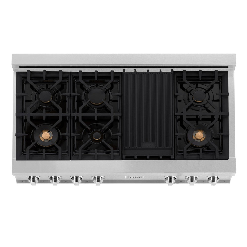 ZLINE 48-Inch Legacy 6-Burner Gas Rangetop with Brass Burners & Porcelain Cooktop in Satin Stainless Steel - Perfect for Professional Kitchens & Home Chefs (RTS BR 48)
