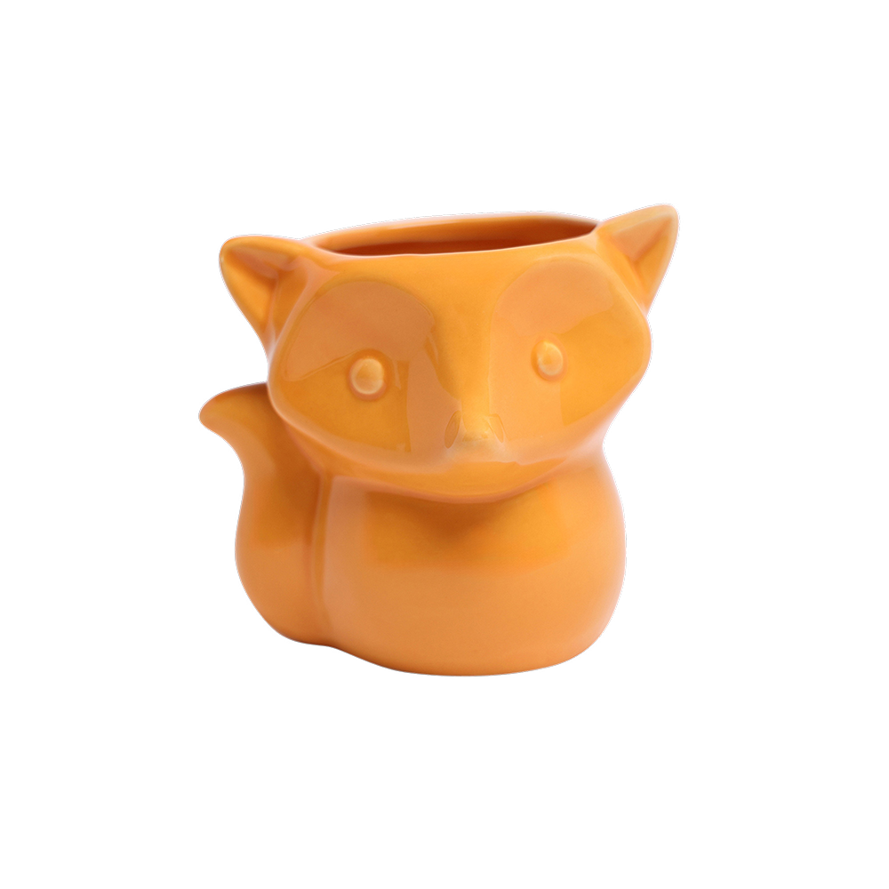 Fox Ceramic Indoor Plant Pot for Succulents - Small Decorative Flower Pots with Drainage Hole - Perfect for Home, Office, and Garden Decor