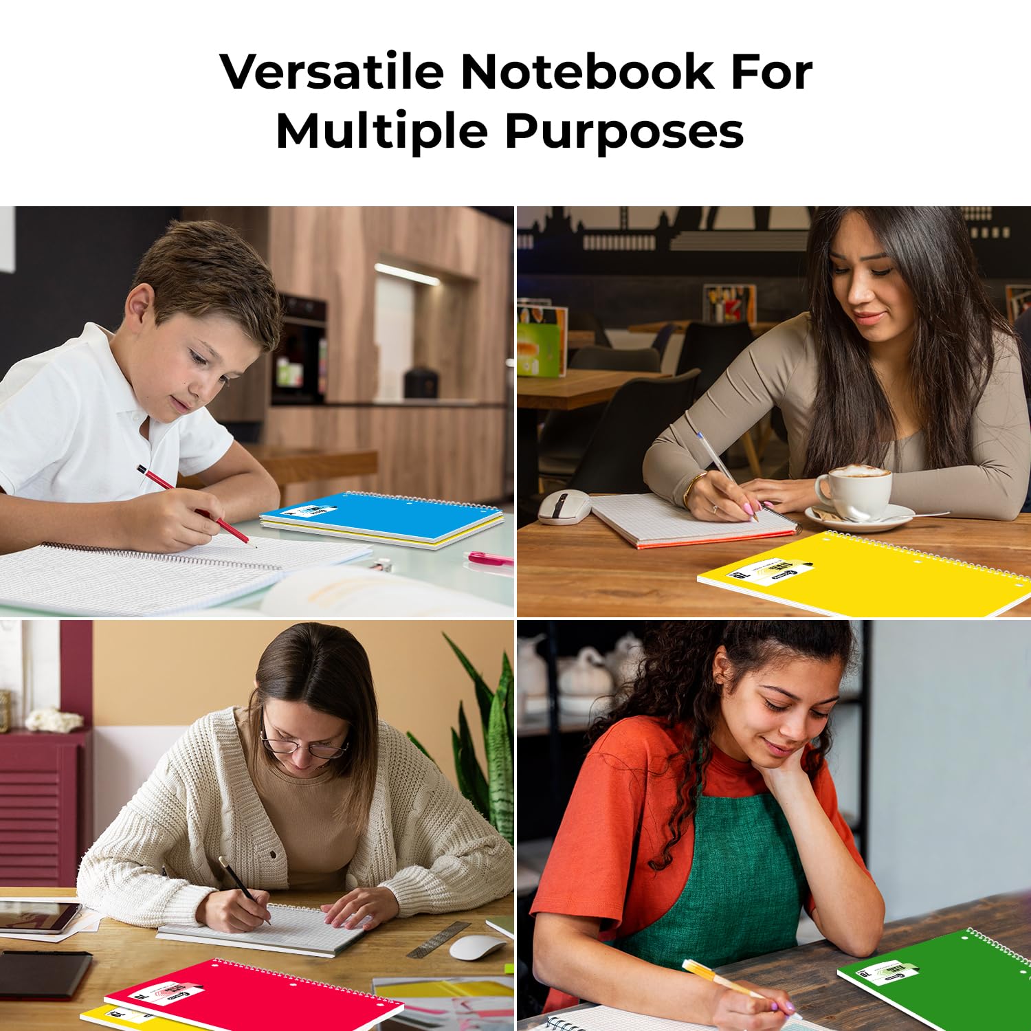 24 Pack 8 x 10.5 Inch 4x4 Grid Spiral Notebooks - 70 Sheets (140 Pages) Single Subject Quad Ruled 3-Hole Punched Graph Paper Notebooks for School, Office & College Note Taking - Bulk Spiral Bound Notebooks for Math, Science & Engineering Students