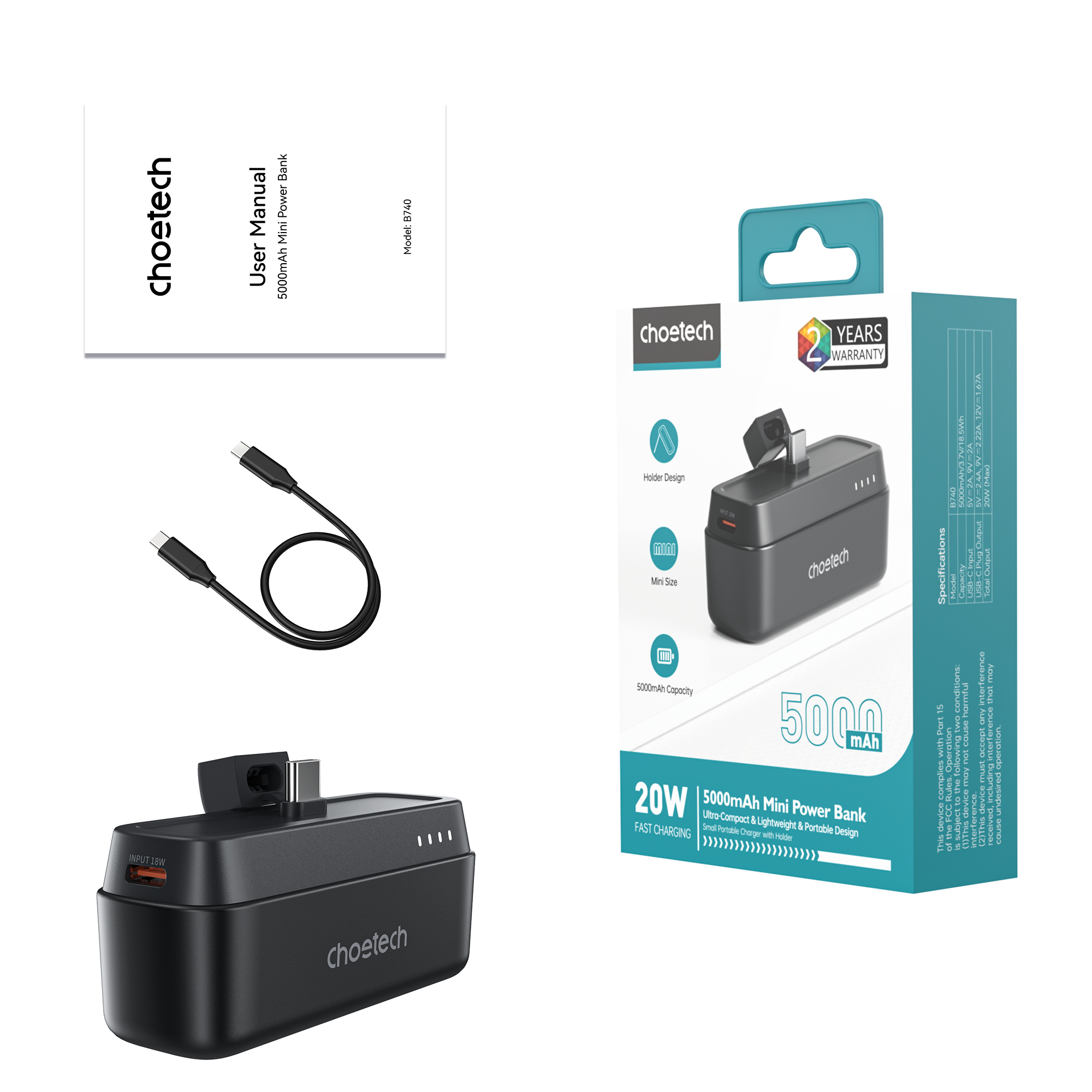 Choetech PD20W 5000mAh Portable Charger with USB-C Fast Charging - Compact Power Bank for iPhone, Android, AirPods - Perfect for Travel, Camping & Emergency Backup