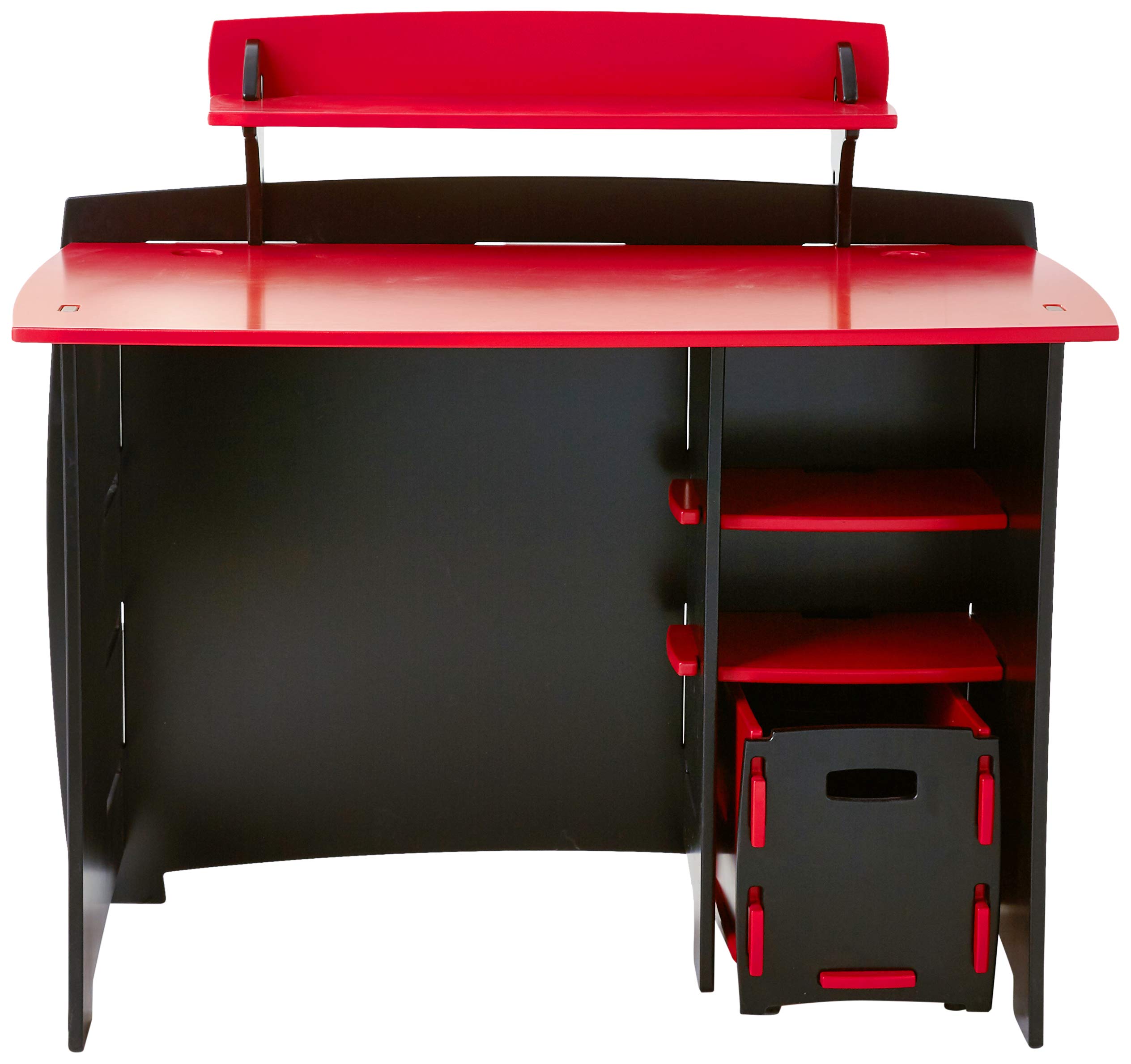 Legaré Kids Study Desk with Bookshelves & Rolling File Cart - Adjustable Height Children's Writing Table in Red/Black - Perfect for Homework, Drawing & Homeschooling Activities