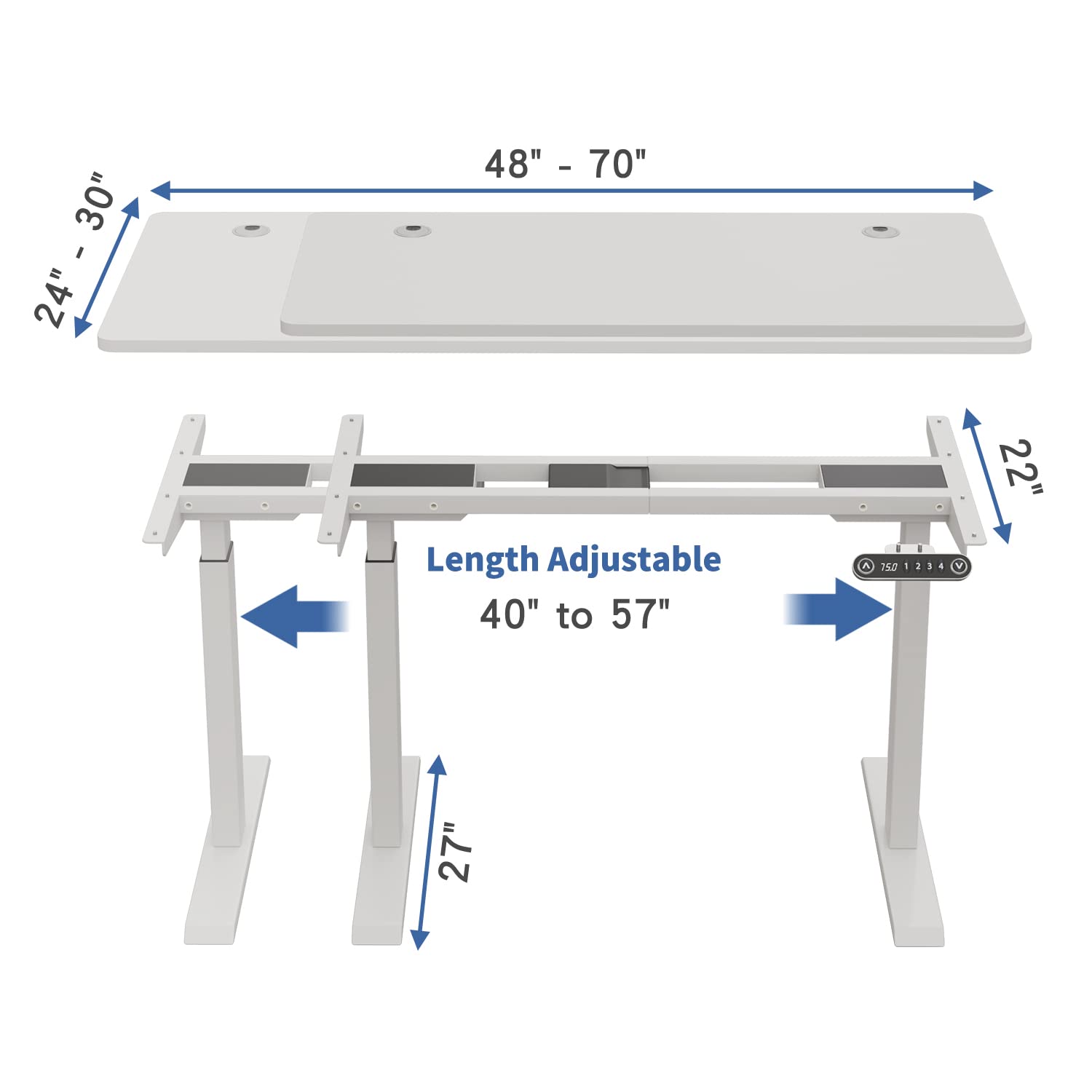 Bilbil Dual Motor Electric Standing Desk Frame - Adjustable Height Workstation for Home & Office, Fits 48 to 70 Inch Desktops (White) - Perfect for Ergonomics, Gaming & Remote Work Setup