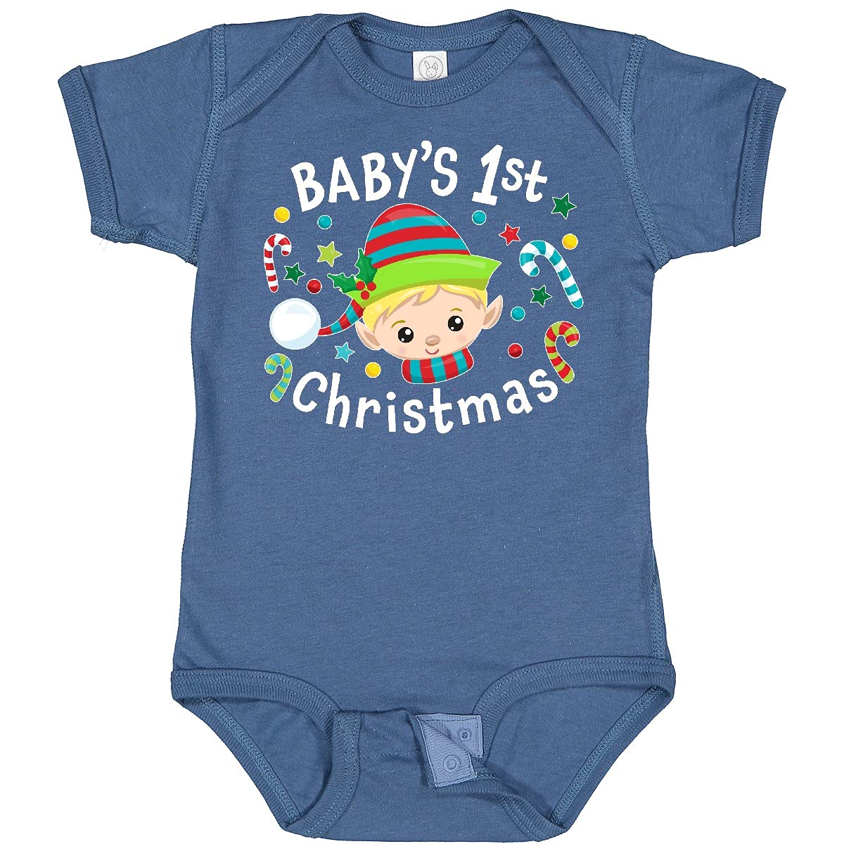 Inktastic Baby's 1st Christmas Elf Boy with Candy Canes Baby Bodysuit - Cute Holiday Outfit for Newborn Boys, Perfect for Christmas Photos & Family Gatherings