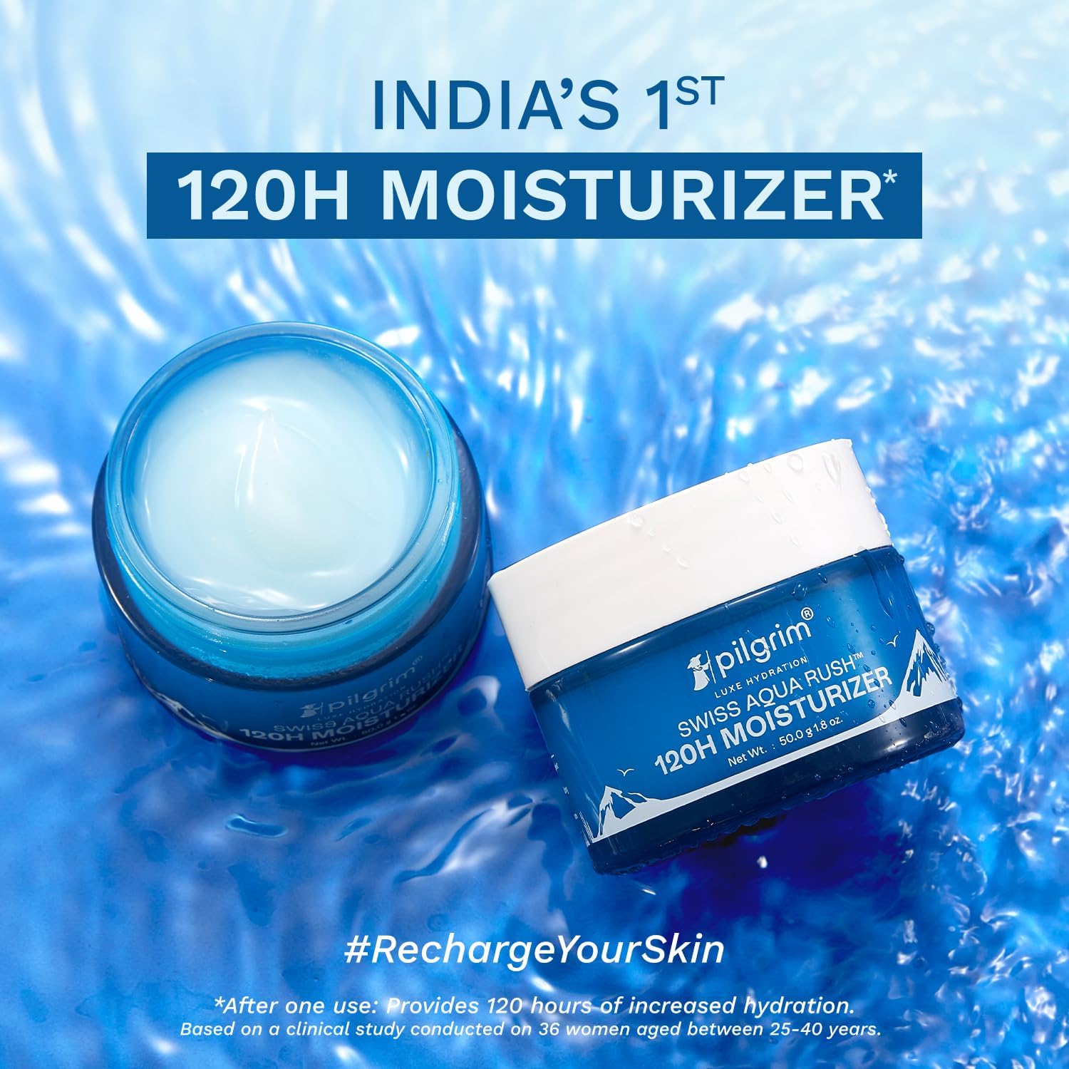 Best Face Moisturizer with Swiss Aqua Rush™ & PatcH20® - 120 Hour Hydration for Plump, Glowing Skin - Strengthens Skin Barrier - 50g | Perfect for Dry Skin, Day/Night Care & Makeup Prep