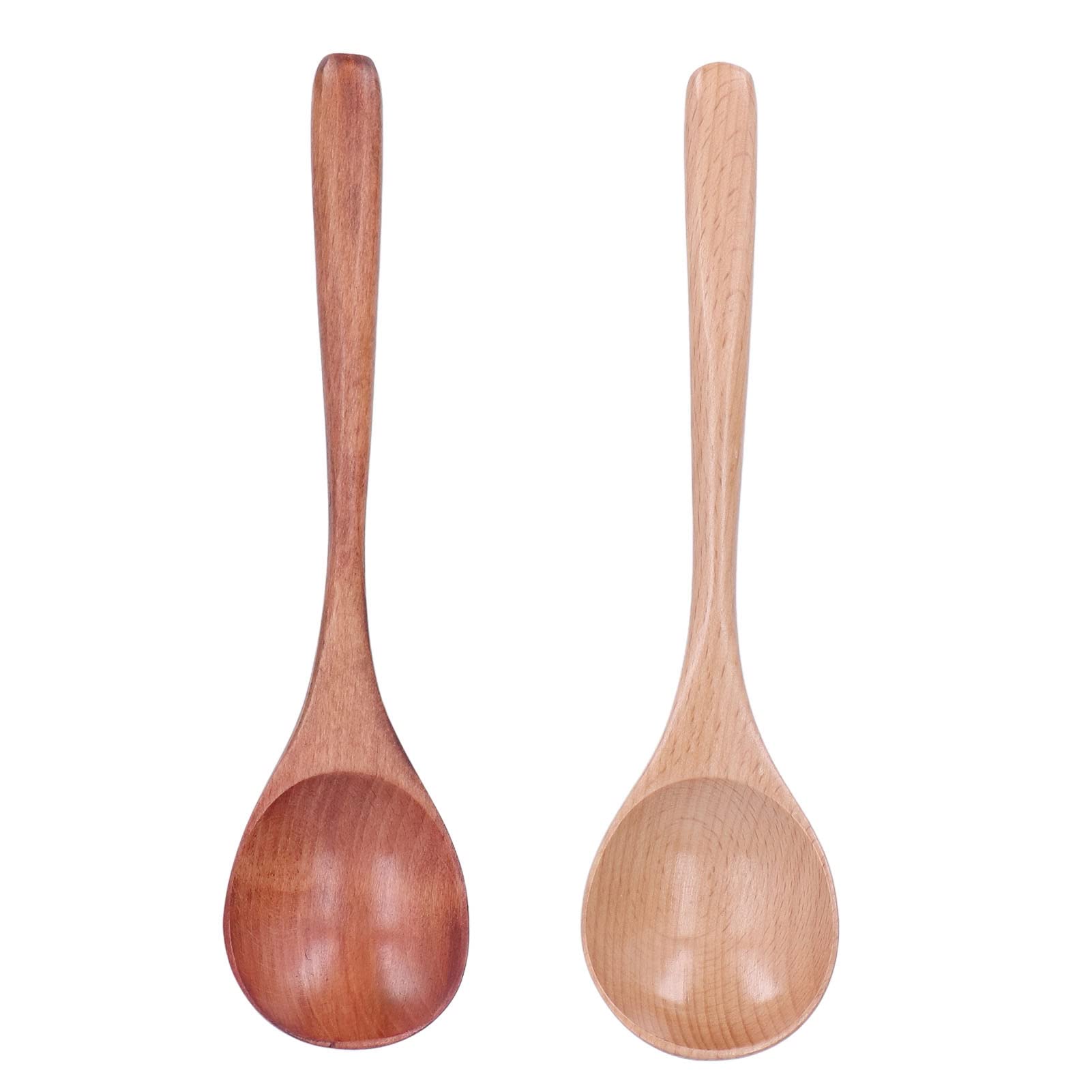 Premium Wooden Spoons Set of 2 - Japanese Style Large Handle Soup & Rice Spoons - Durable Kitchen & Restaurant Utensils for Cooking, Serving & Eating Asian Cuisine