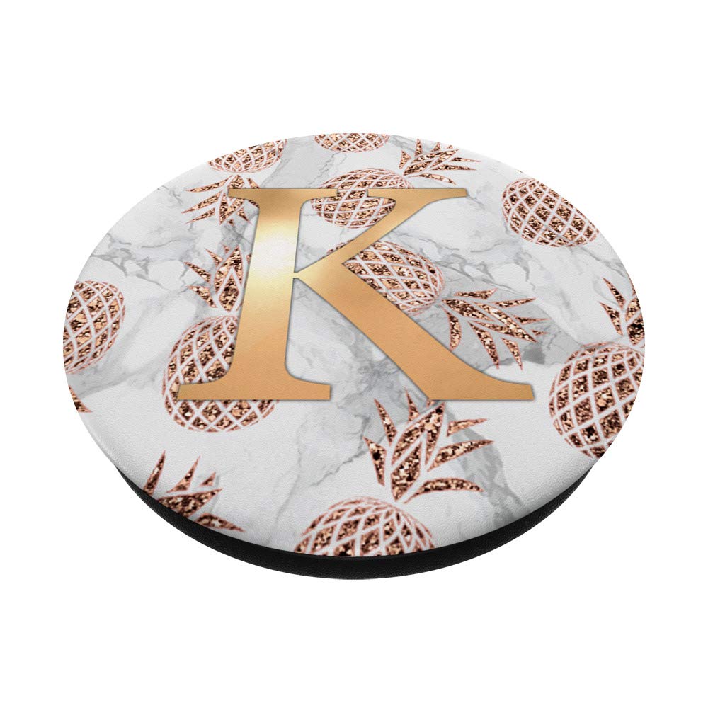 Letter K Grip Light Golden On Golden Rose Pineapple Pattern PopGrip - Swappable Phone Grip for iPhone, Samsung & Tablets | Perfect for Selfies, Video Calls & Secure Handling