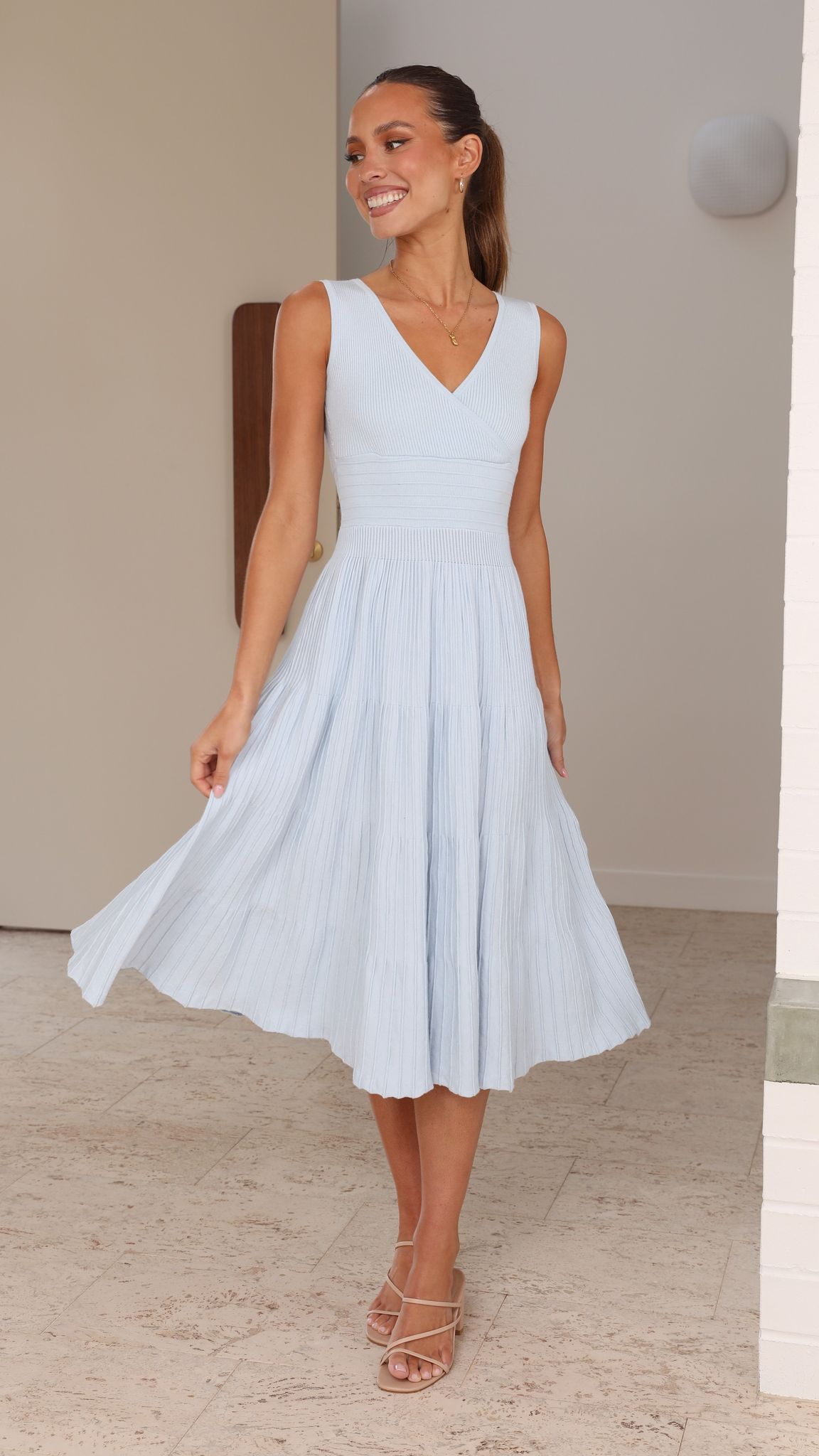 Jayde Knit Dress for Women - Light Blue Casual Summer Dress for Beach, Office & Everyday Wear