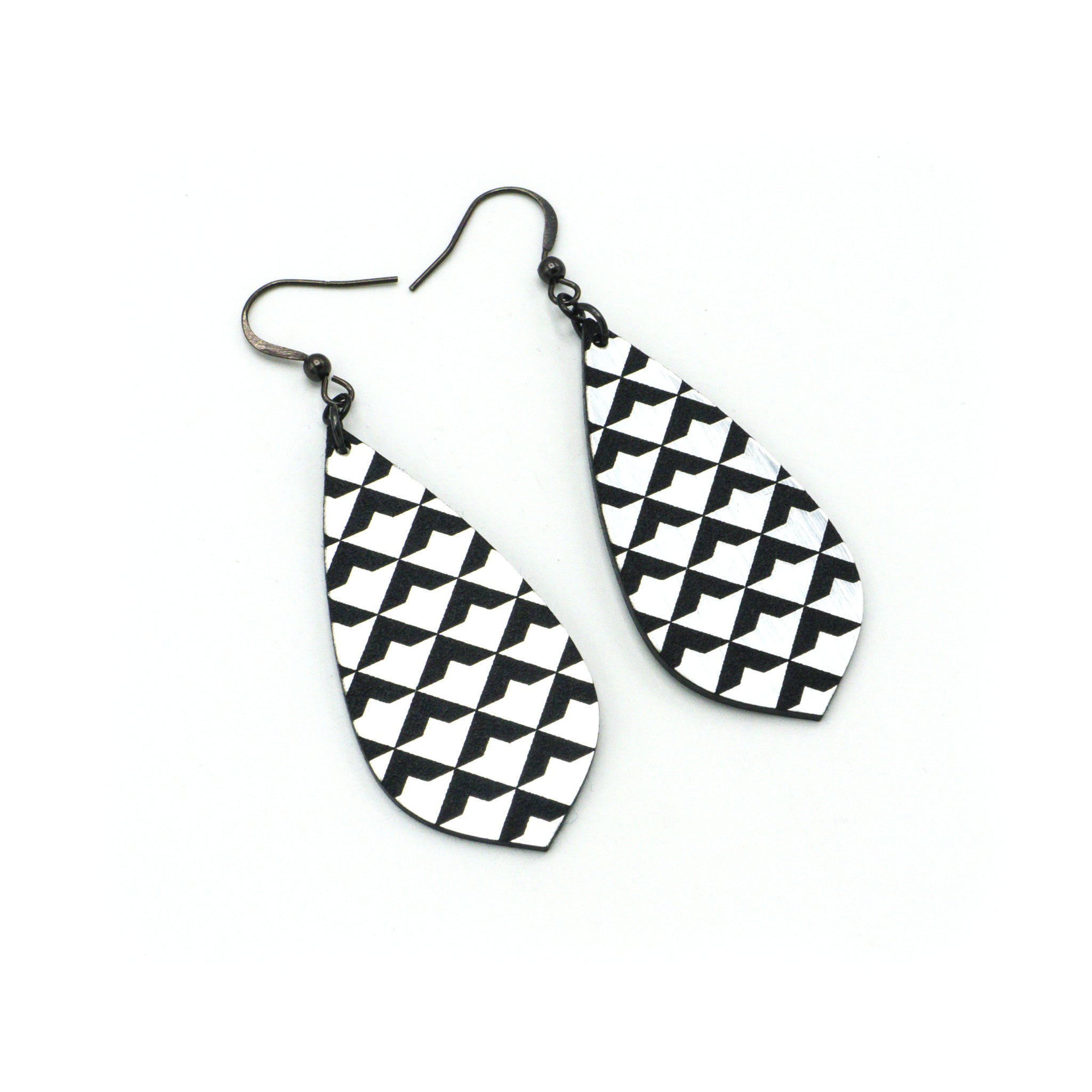 Gem Point [36] Acrylic Earrings - Brushed Silver & Black | Stylish & Lightweight for Everyday Wear & Special Occasions