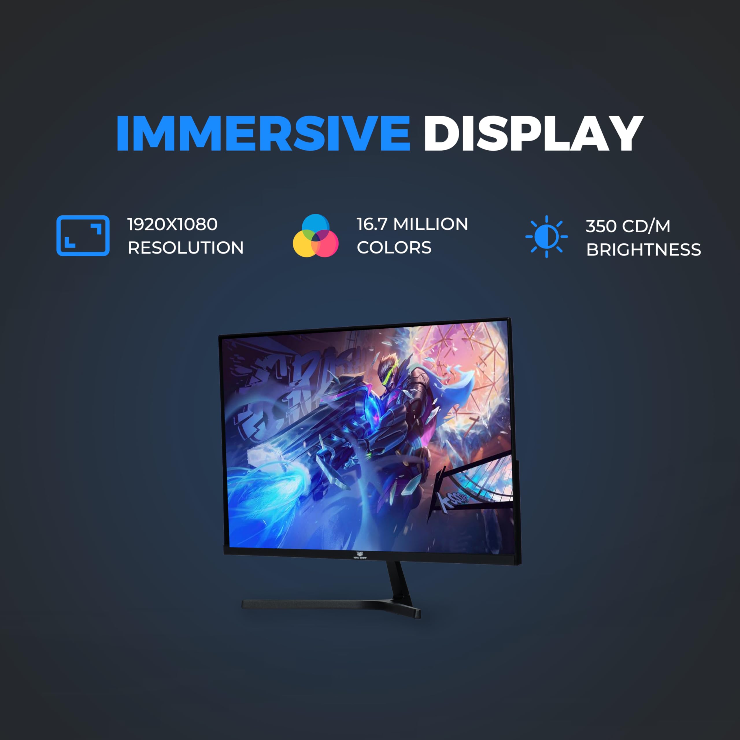 VENOSCORP 24 Inch Gaming Monitor - FHD 1080p 165Hz 1ms Response, AMD FreeSync & NVIDIA G-Sync Compatible, Ultra-Thin Bezel LED Display with HDMI/VGA Ports, Eye Care Technology for PC Gamers (Black, P24G) - Perfect for Esports, Streaming & Home Office Setup