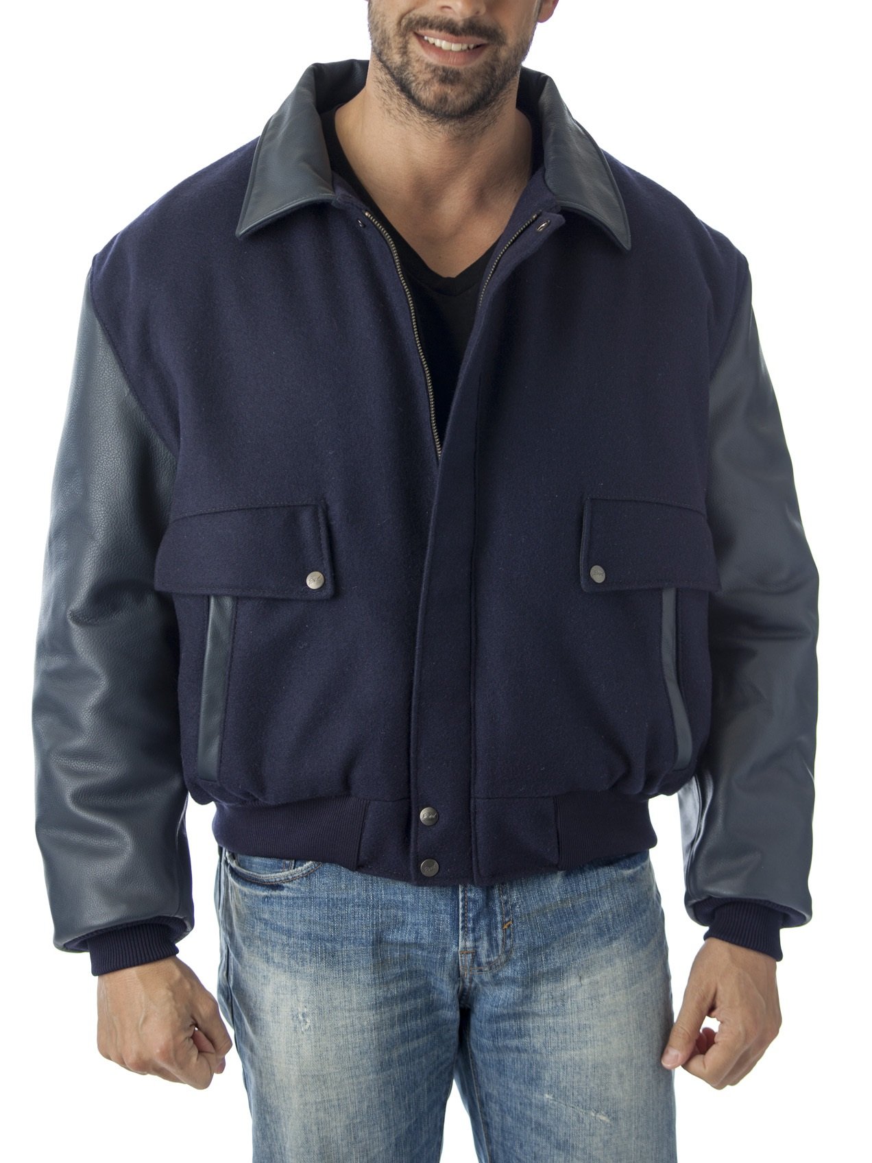 REED Men's Genuine Leather & Wool Bomber Jacket - Premium USA-Made Winter Coat for Casual Wear & Outdoor Activities