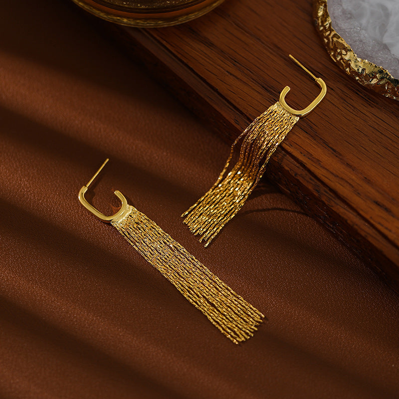 Gold Silver C Hoop Tassel Waterdrop Earrings for Women | Elegant Boho Dangle Earrings for Party, Wedding & Everyday Wear | A8057