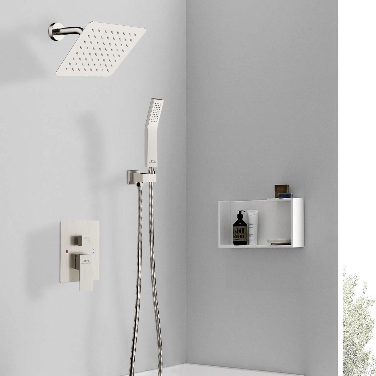 8 Inch Rainfall Shower System Set - Brushed Nickel Wall Mounted Shower Faucet with Handheld Spray & Trim - Perfect for Modern Bathrooms & Spa-Like Experience