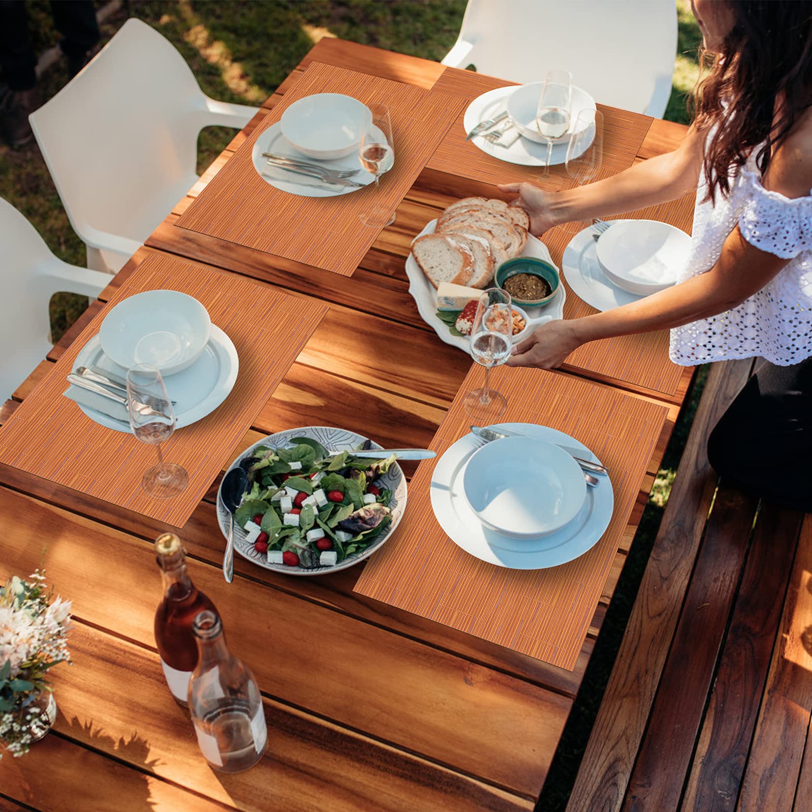U'Artlines Heat-Resistant PVC Placemats Set of 6 - Stain Proof, Non-Slip, Washable Vinyl Table Mats for Dining, Kitchen & Outdoor Use (Orange)