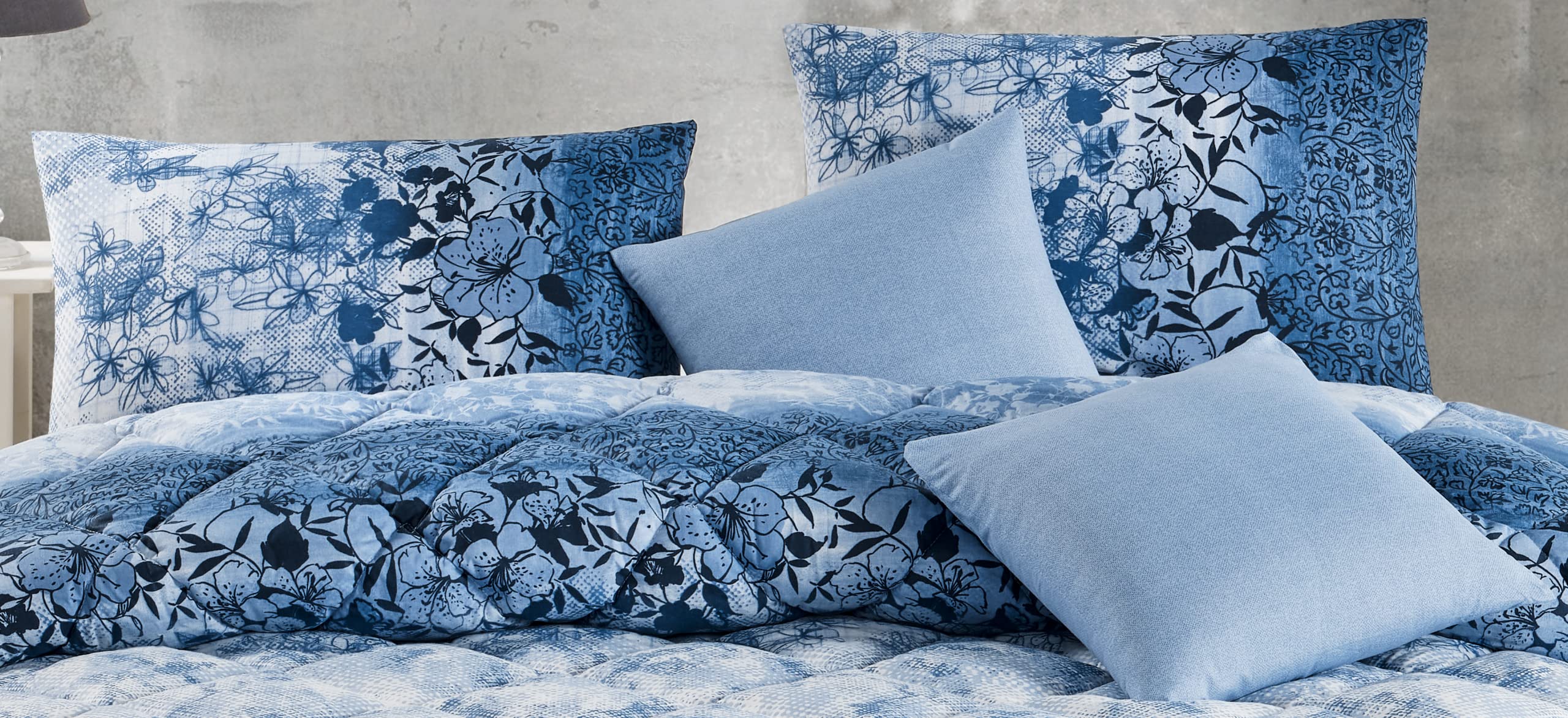 Empire Home Fashi Istanbul Collection Handmade 5-Piece Comforter Set - Cotton Blend Modern Bedding with Matching Shams & Throw Pillows (Light Blue Floral, California King) - Perfect for Master Bedrooms, Guest Rooms & Luxury Home Decor