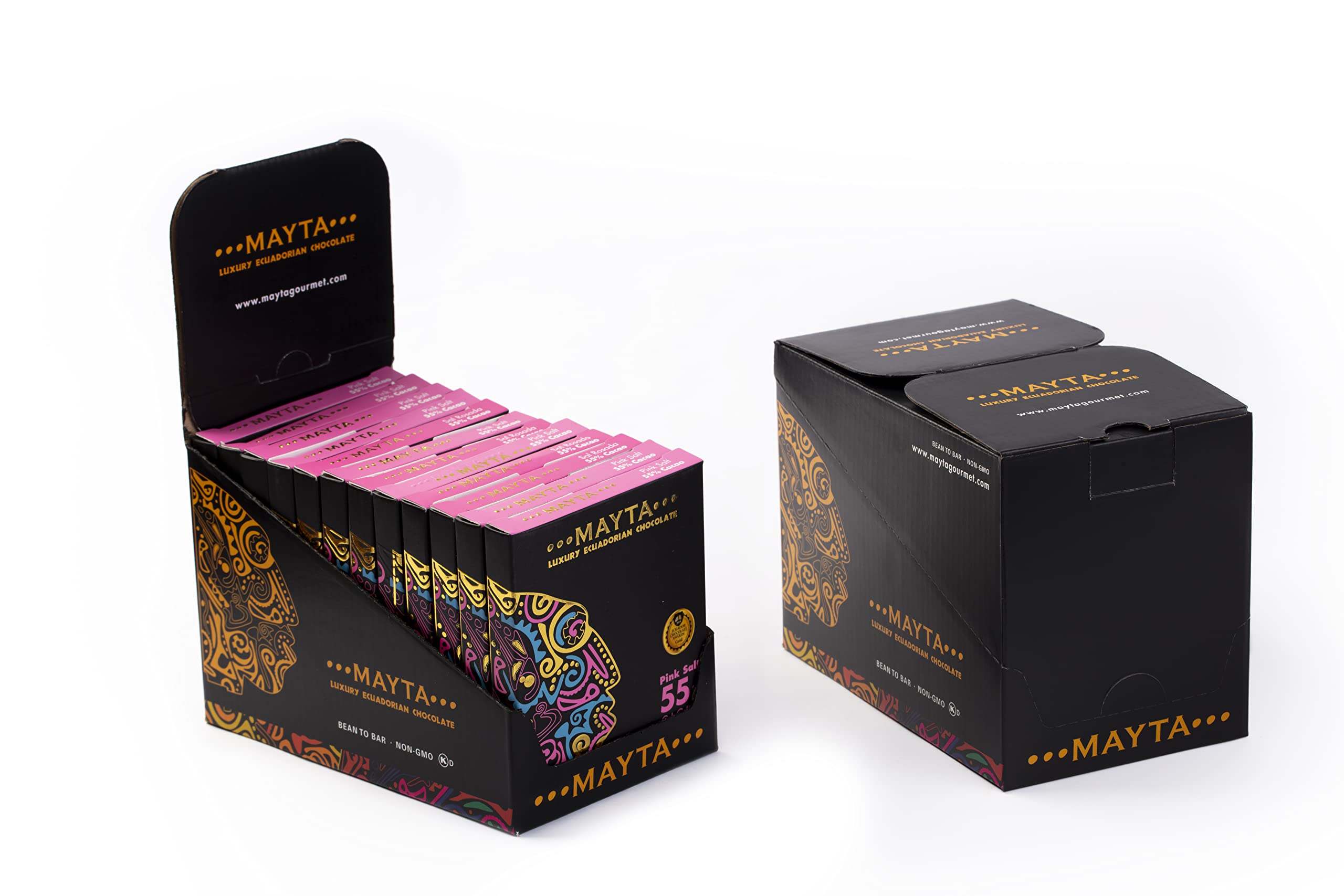 Mayta Gourmet Dark Chocolate Bars 55% Cacao with Ecuadorian Fine Aroma Cocoa, Exotic Fruits & Pink Salt - 12 Pack (600g) Premium Craft Chocolate for Gifts, Desserts & Gourmet Snacking
